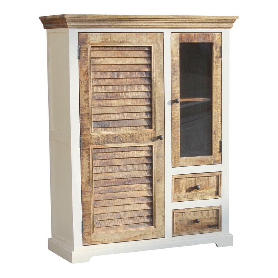 Main Möbel Highboard Kommode 100x128cm 'Nizza' Mango weiß natur, Hochkommode