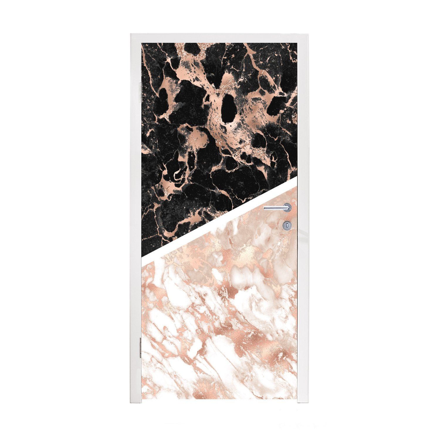 MuchoWow Türtapete Marmor - Weiß Matt, - - 75x205 St), Rosa (1 für Türaufkleber, bedruckt, Tür, Fototapete Schwarz, cm