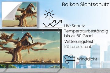 MuchoWow Balkonsichtschutz Elefant - Baum - Natur - Wüste (1-St) Balkonbanner, Sichtschutz für den Balkon, Robustes und wetterfest