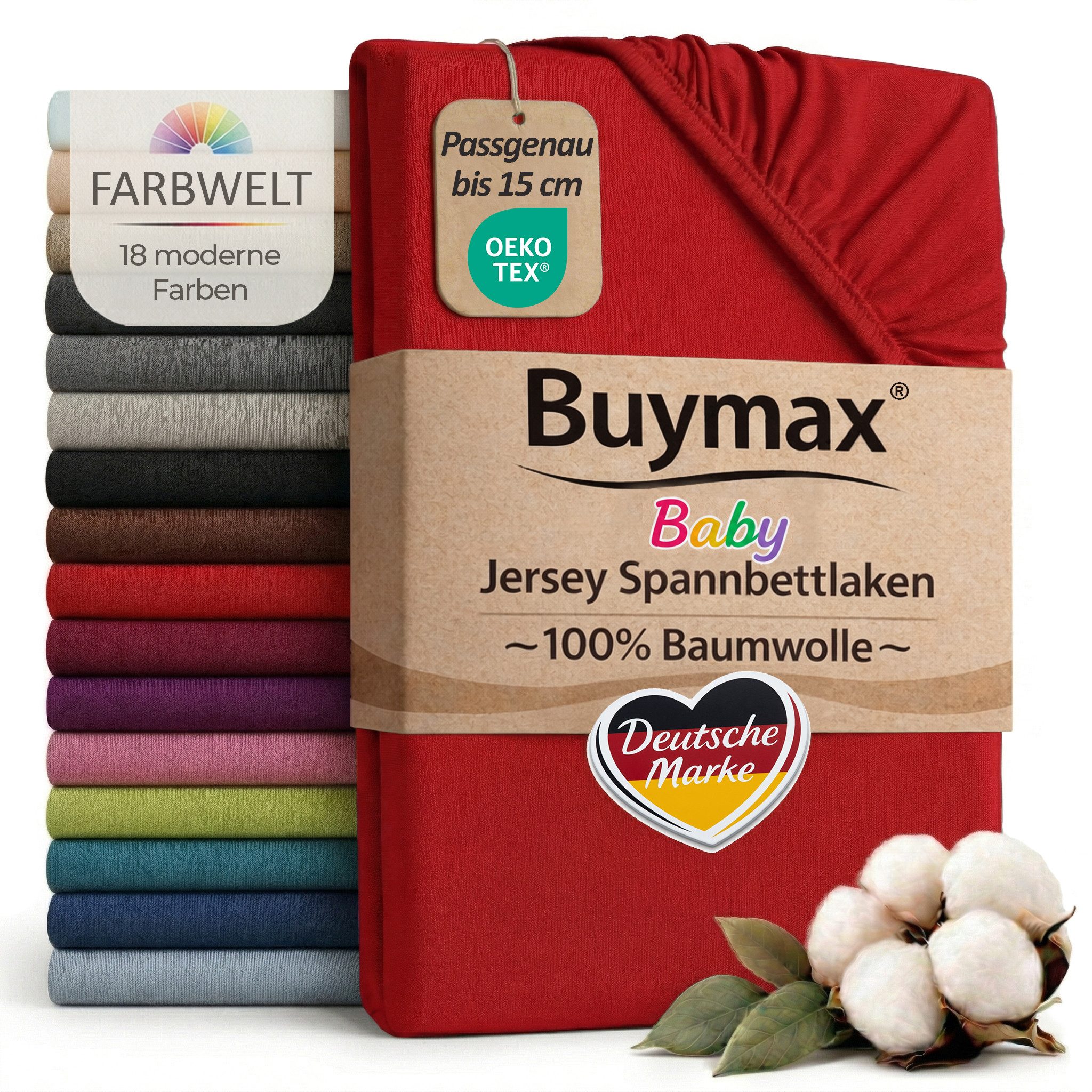 Buymax Spannbettlaken Babybett Kinderbett 60x120cm 70x140cm, Jersey 100% Baumwolle, Gummizug: Rundumgummi, (1 Stück), bis 15 cm Matratzenhöhe, weich, atmungsaktiv, hautfreundlich