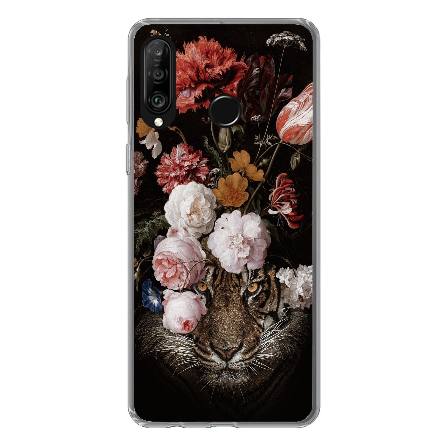 MuchoWow Handyhülle für Huawei P30 Lite Blumen - Jan Davidsz de Heem - Tiger - Gemälde - S, Handy Case, Silikon, Bumper Case Dünn