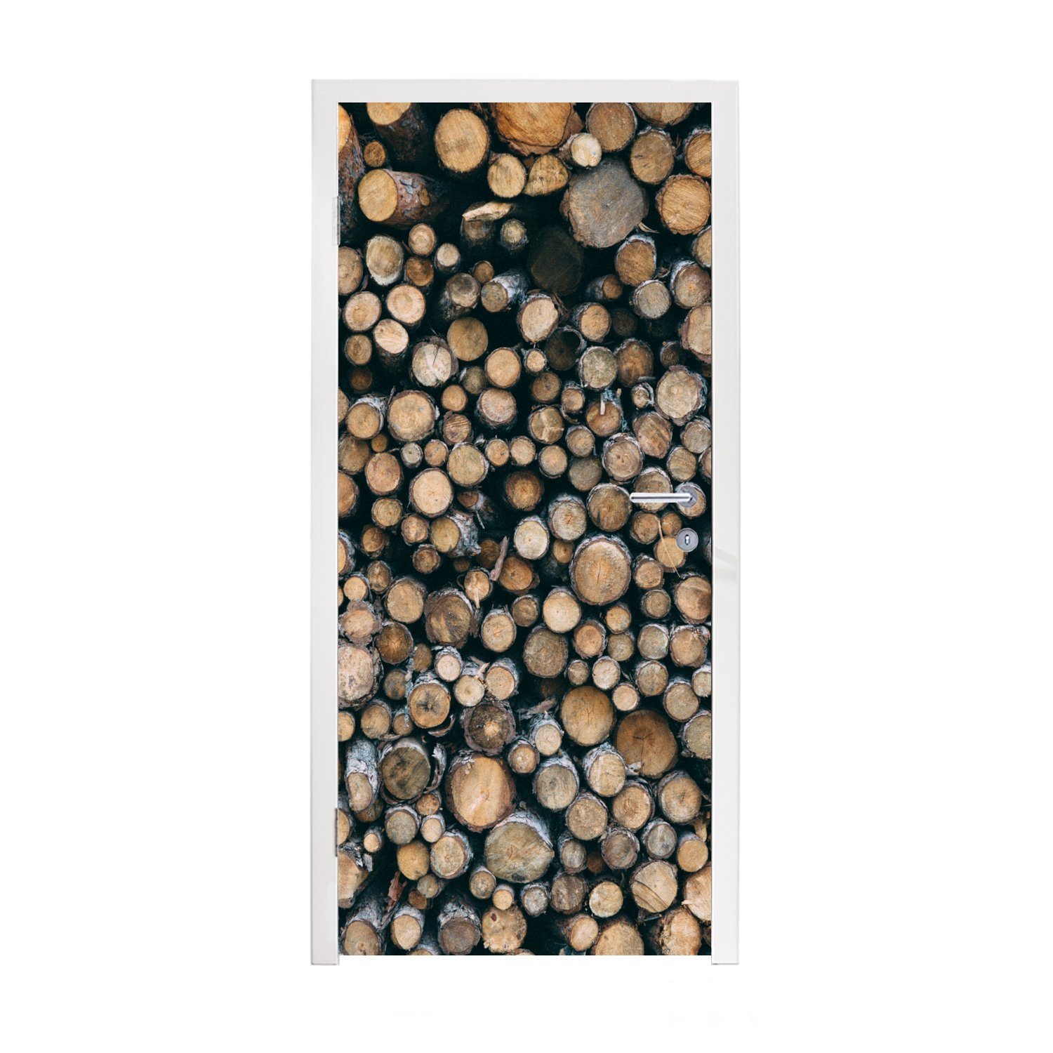 MuchoWow Türtapete und voller Ein cm (1 St), bedruckt, Bild Baumstämme, Türaufkleber, gefällter Tür, 75x205 Fototapete aufgestapelter Matt, für