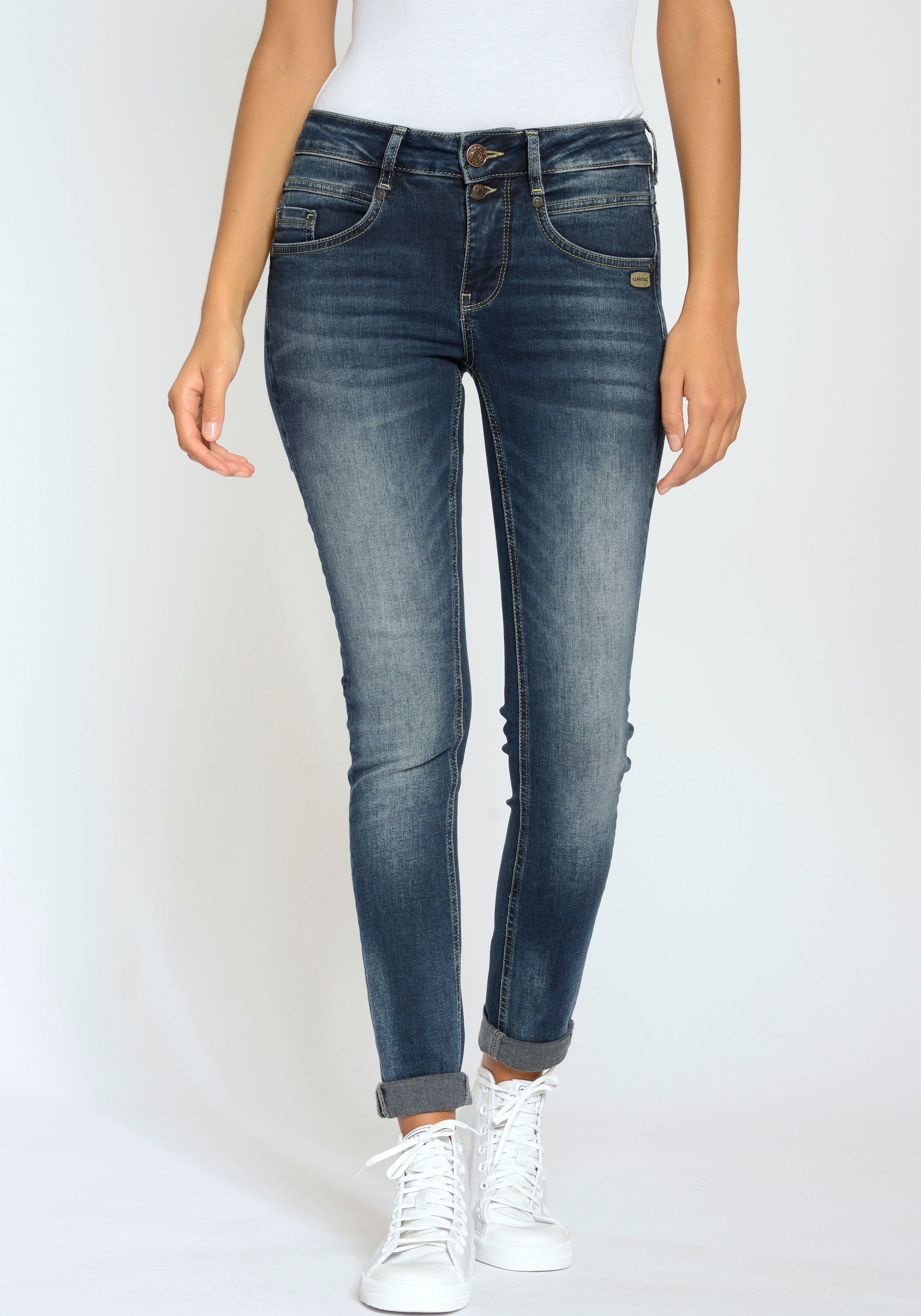 3-Knopf-Verschluss 94MORA blue) vorne Dark und Heavy Wash Skinny-fit-Jeans GANG mit Passe (dark