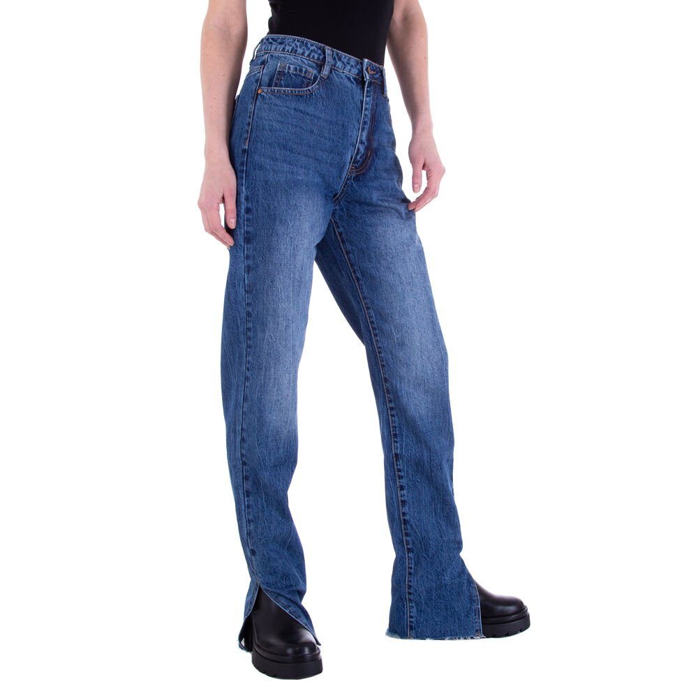 Straight Blau Jeans Damen Straight-Jeans Freizeit Leg Ital-Design in Jeansstoff