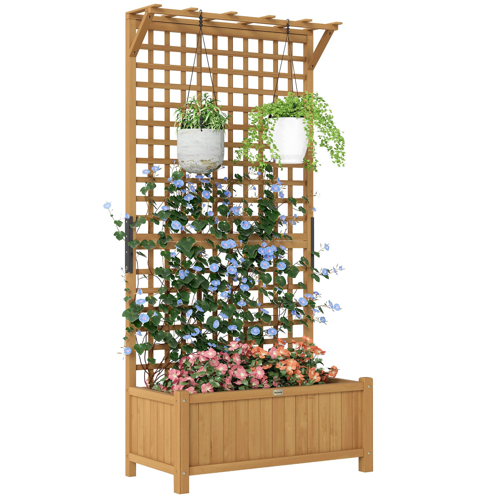 Outsunny Hochbeet mit Rankgitter, aus Holz (Pflanzkasten, 1 St., Gemüsebeet), für Garten Balkon Terrasse, für Kletterpflanzen Korbpflanzen, Blumen