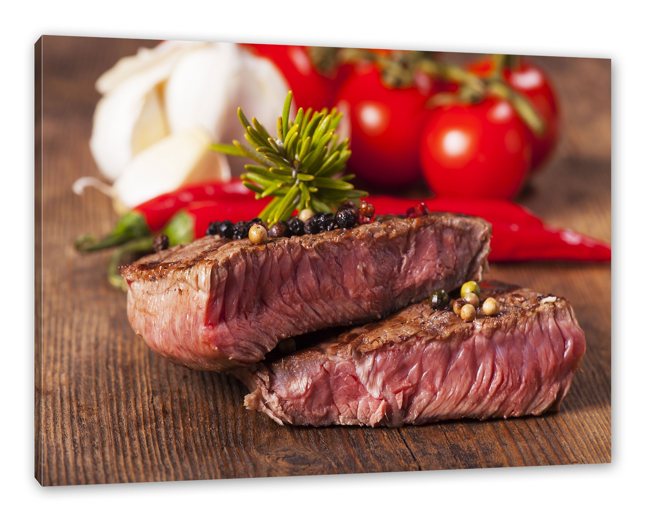 (1 Steak, Saftiges Steak Pfeffer St), fertig bespannt, Pixxprint Zackenaufhänger Pfeffer inkl. Saftiges Leinwandbild Leinwandbild