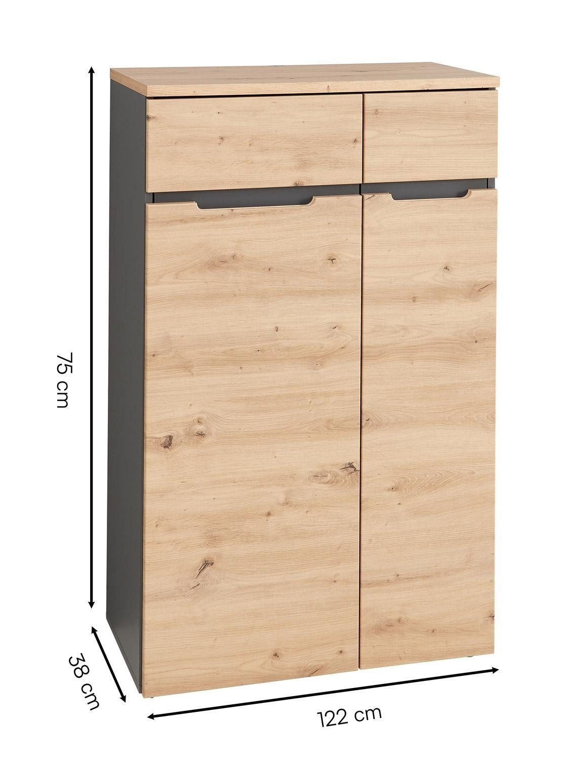 Innostyle Kommode Büroschrank MEMPHIS, Artisan Eiche Dekor, Graphit, B 75 x H 122 cm, 2 Türen