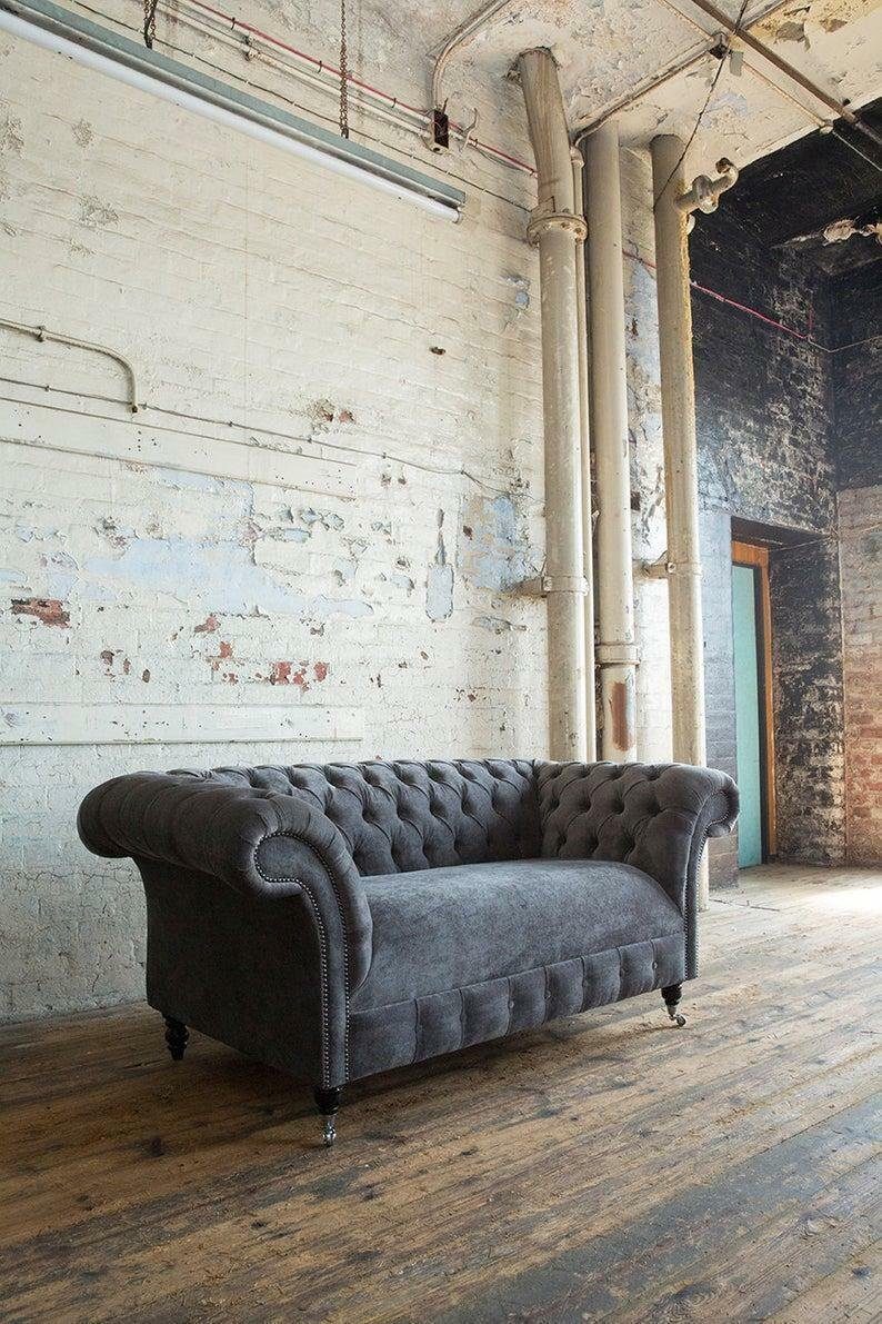 Sitzer Couchen Couch Samt Cheserfield Chesterfield-Sofa, Designer Stoff Sofa JVmoebel 2