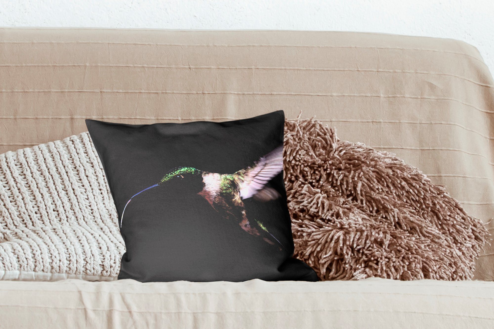 MuchoWow Dekokissen Kolibri - Vogel - Schlafzimmer, mit Sofakissen für Wohzimmer, Federn, Zierkissen Deko, Füllung