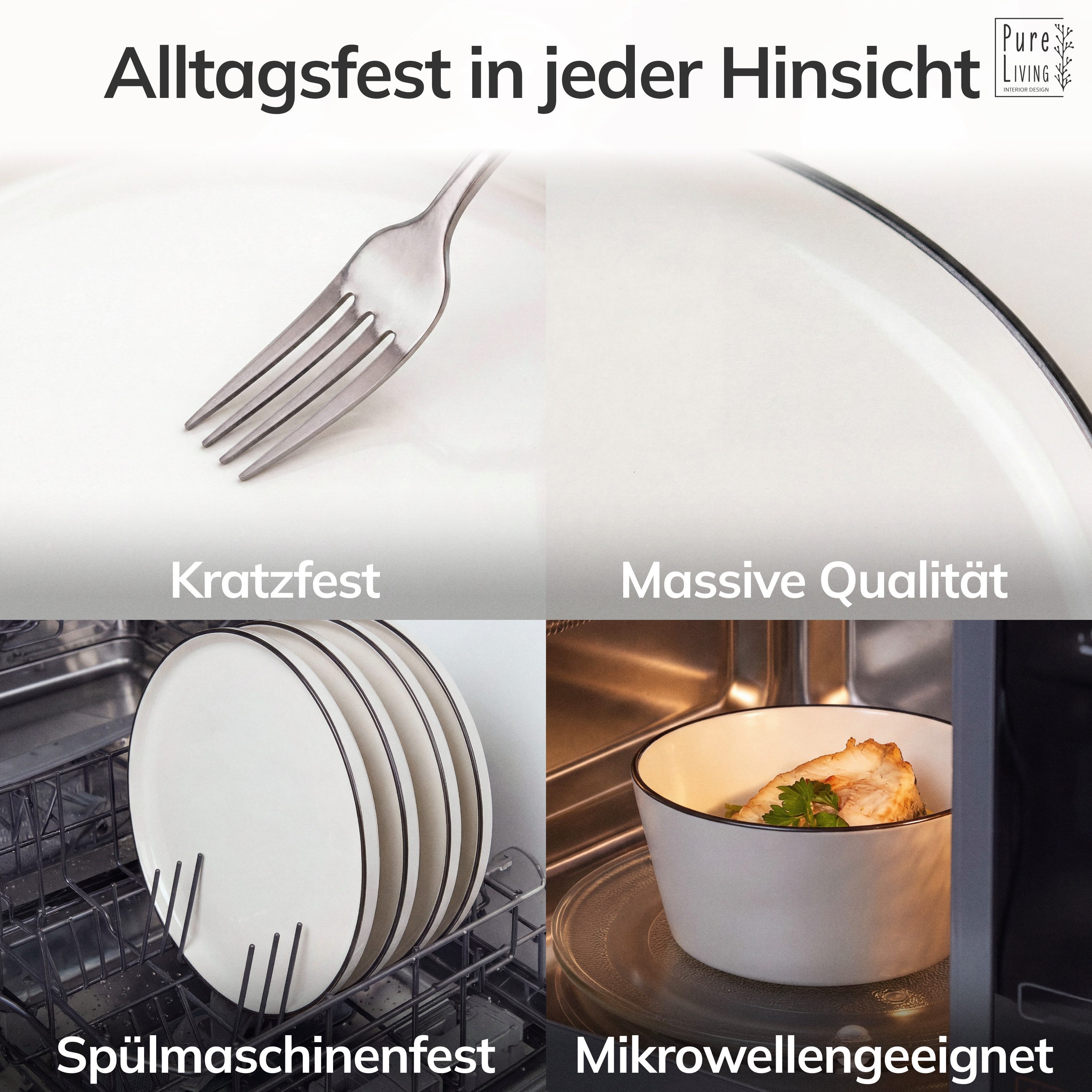 PURE LIVING INTERIOR DESIGN Geschirr-Set Scandi Becher, 6er-Set, 365 ml, Weiß - Schwarzer Rand, Porzellan (6-tlg), 6 Personen, Porzellan – Bild 4 von 5