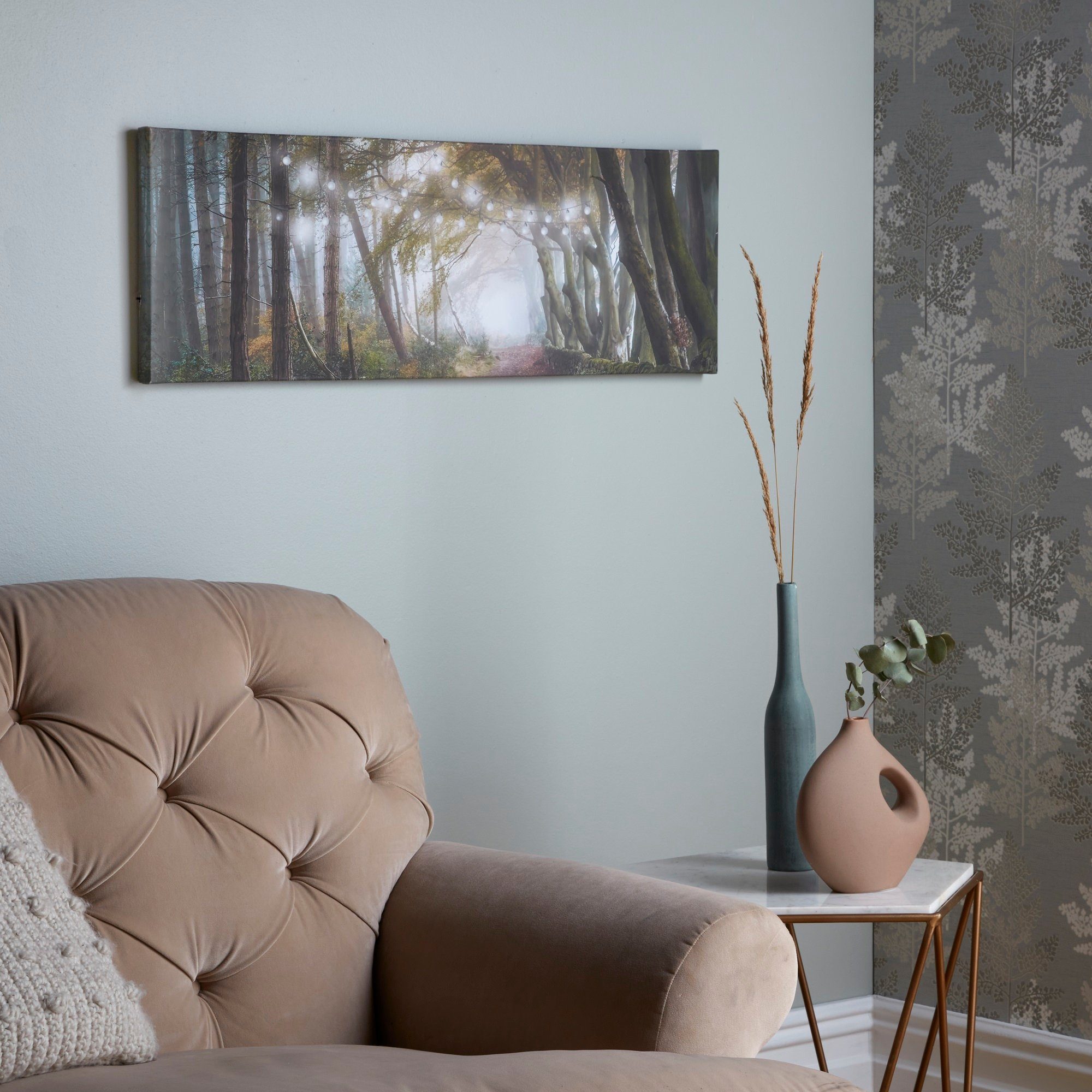 Art for the home LED-Bild Waldspaziergang LED 30x90cm, Natur, Wald (1 St), LED-Leinwand Waldspaziergang 30 x 90 cm