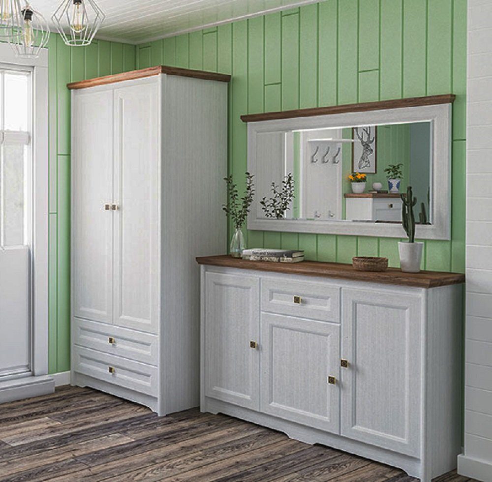 Kleiderschrank Sideboard + im Feldmann-Wohnen (Set, 1 3-St., 1 Tiwoli, Wandspiegel), 1 Schrank-Set + Landhausstil