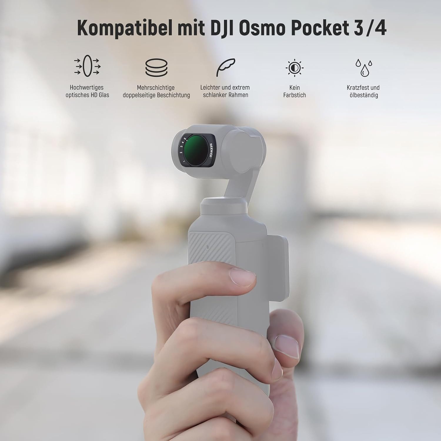 Neewer Variables ND Filter Kit kompatibel mit DJI Osmo Pocket 3 & Pocket 4 Graufilter (ND2-ND32 & ND64-ND512 Magnetic Filter Set)