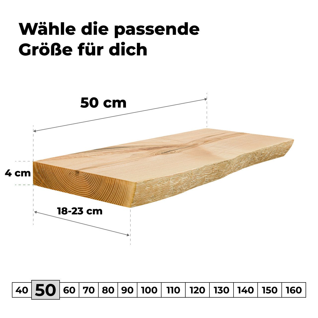 tømmermann Wandregal Schweberegal Holzregal mit Baumkante - Hängeregal aus Massivholz, Komplett-Set