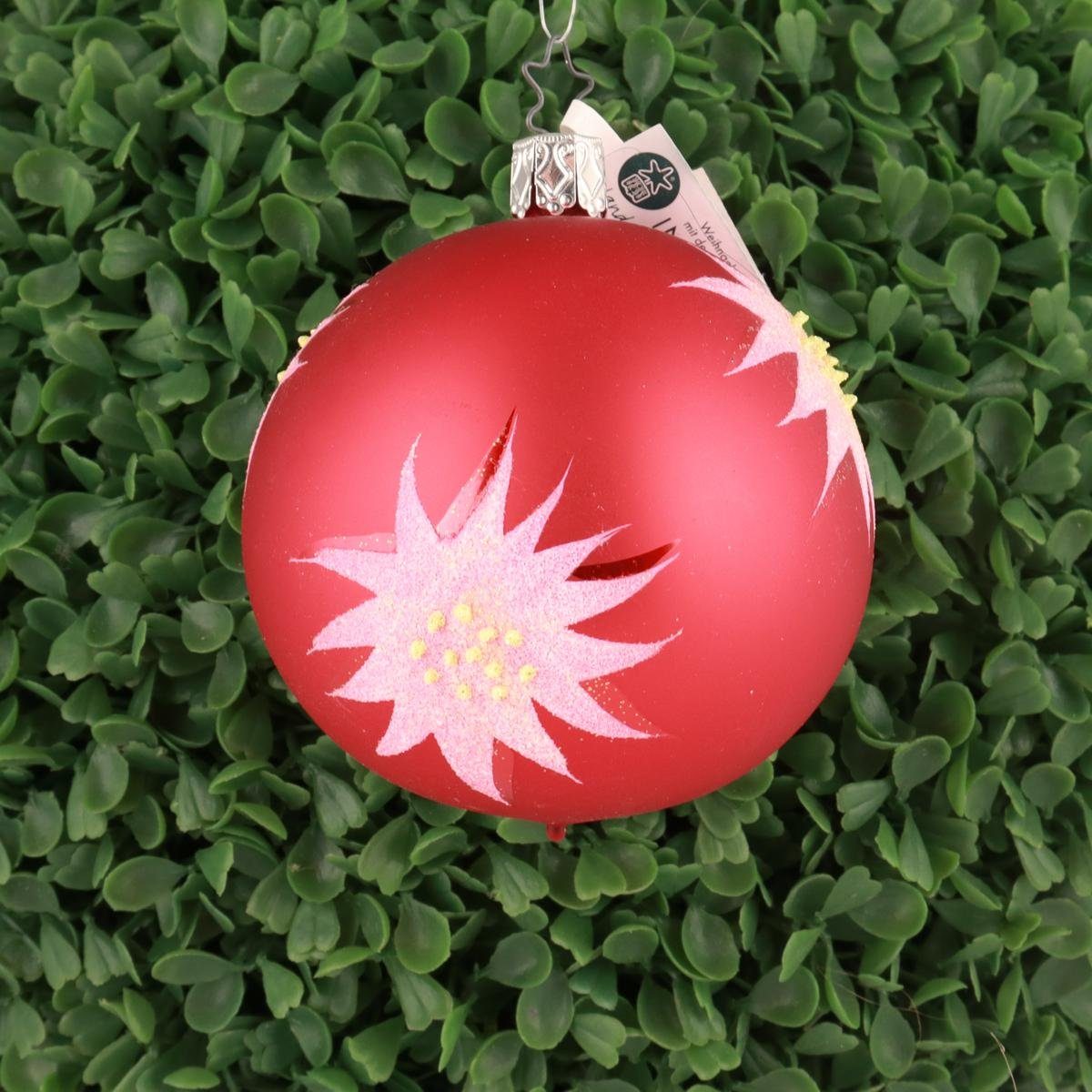 INGE-GLAS® Christbaumschmuck INGE-GLAS Weihnachts-Kugel Edelweiß matt rot