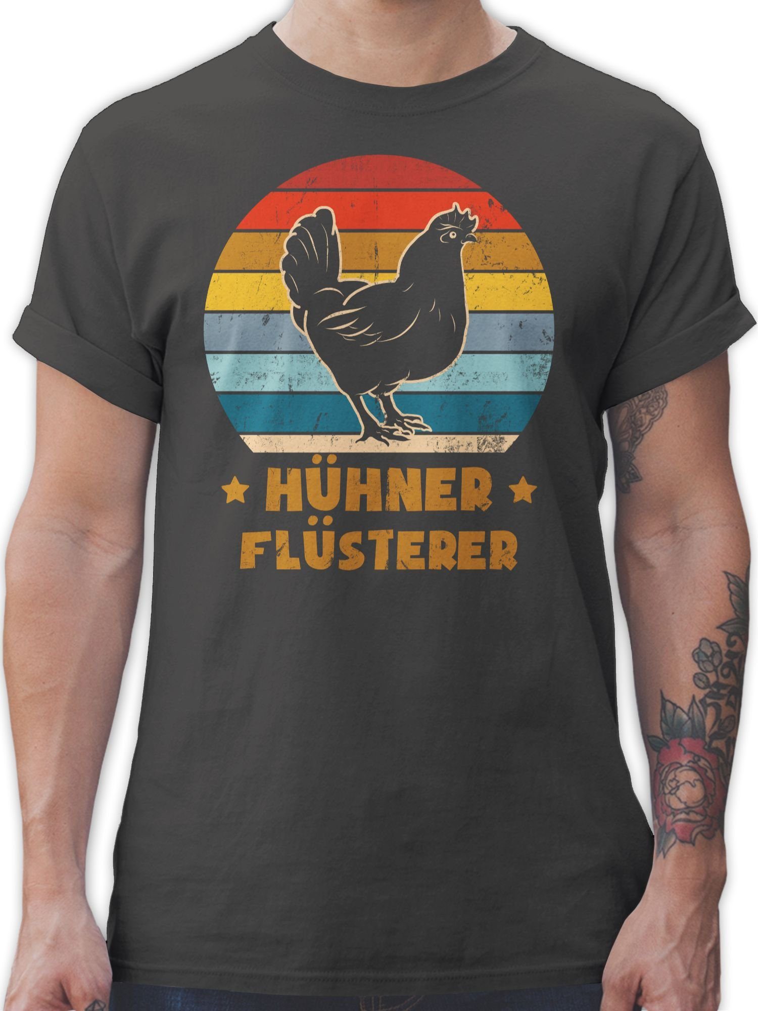 Shirtracer T-Shirt Hühner Flüsterer Vintage Henne Sprüche Statement mit Spruch 01 Dunkelgrau