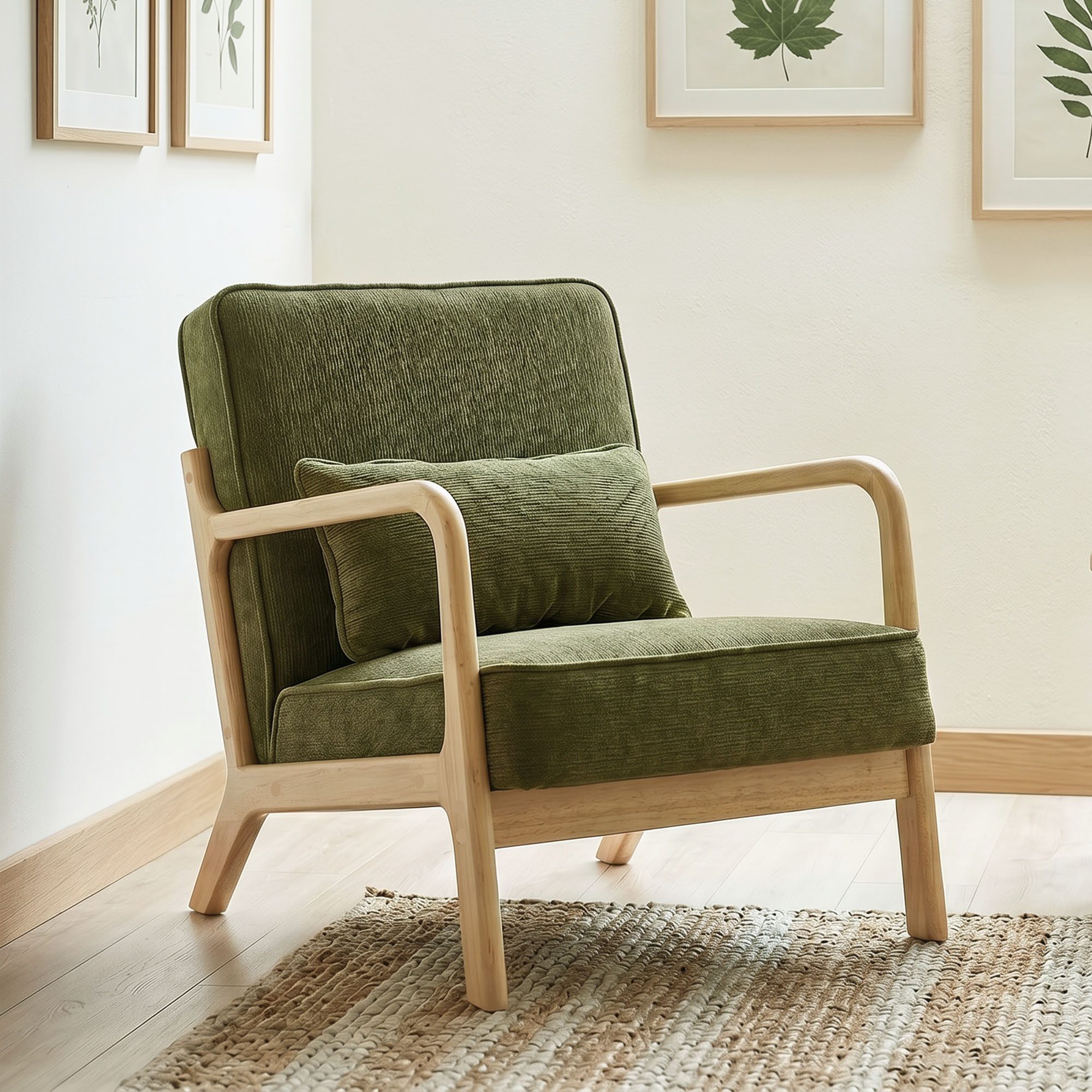 GRAVFORCE Ohrensessel mit Lendenkissen fur Wohnzimmer Chenille-Bezug Grün (1-St), Ergonomischer Sitzkomfort