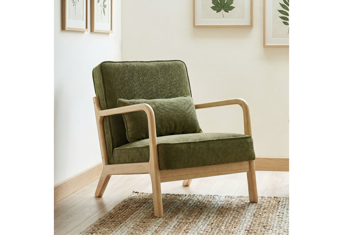 GRAVFORCE Ohrensessel mit Lendenkissen fur Wohnzimmer Chenille-Bezug Grün (1-St), Ergonomischer Sitzkomfort