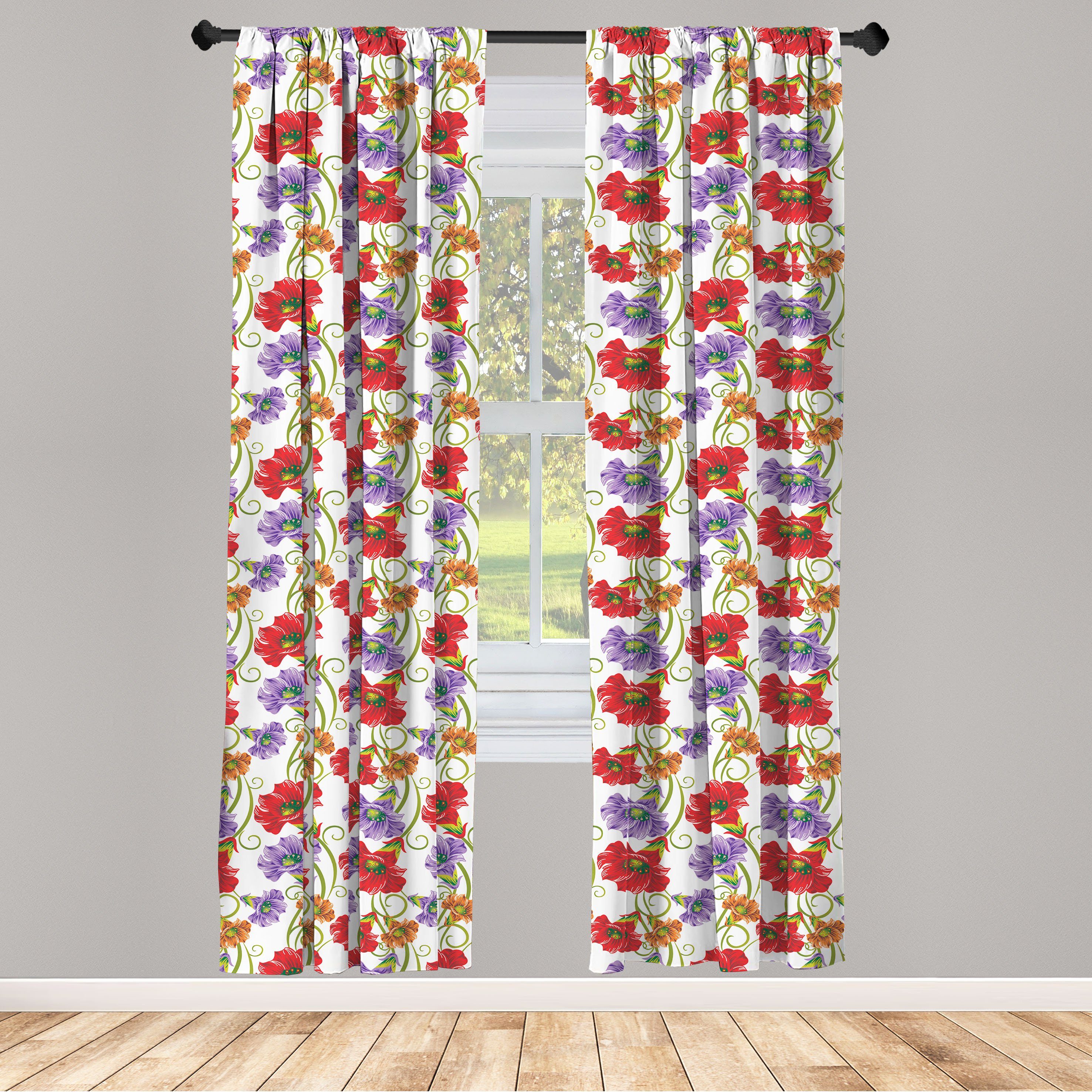 Gardine Vorhang für Wohnzimmer Schlafzimmer Dekor, Abakuhaus, Microfaser, Frühling Klare Blumen-Kunst