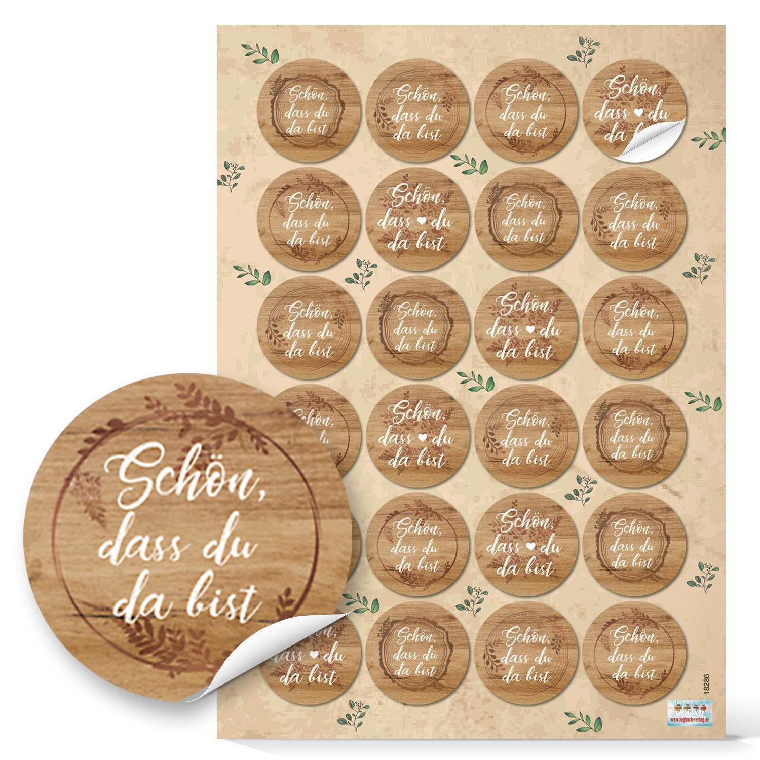 Logbuch-Verlag Aufkleber 24 SCHÖN DASS DU DA BIST Aufkleber 4 cm Holzoptik natur Holz braun -