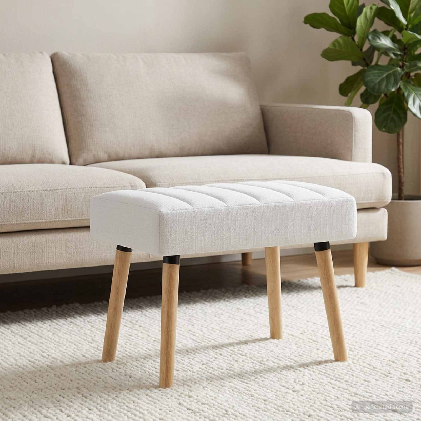 vidaXL Sitzbank Kanalgepolsterte Bank Weiß 60 x 40 x 45 cm Stoff (1-St)