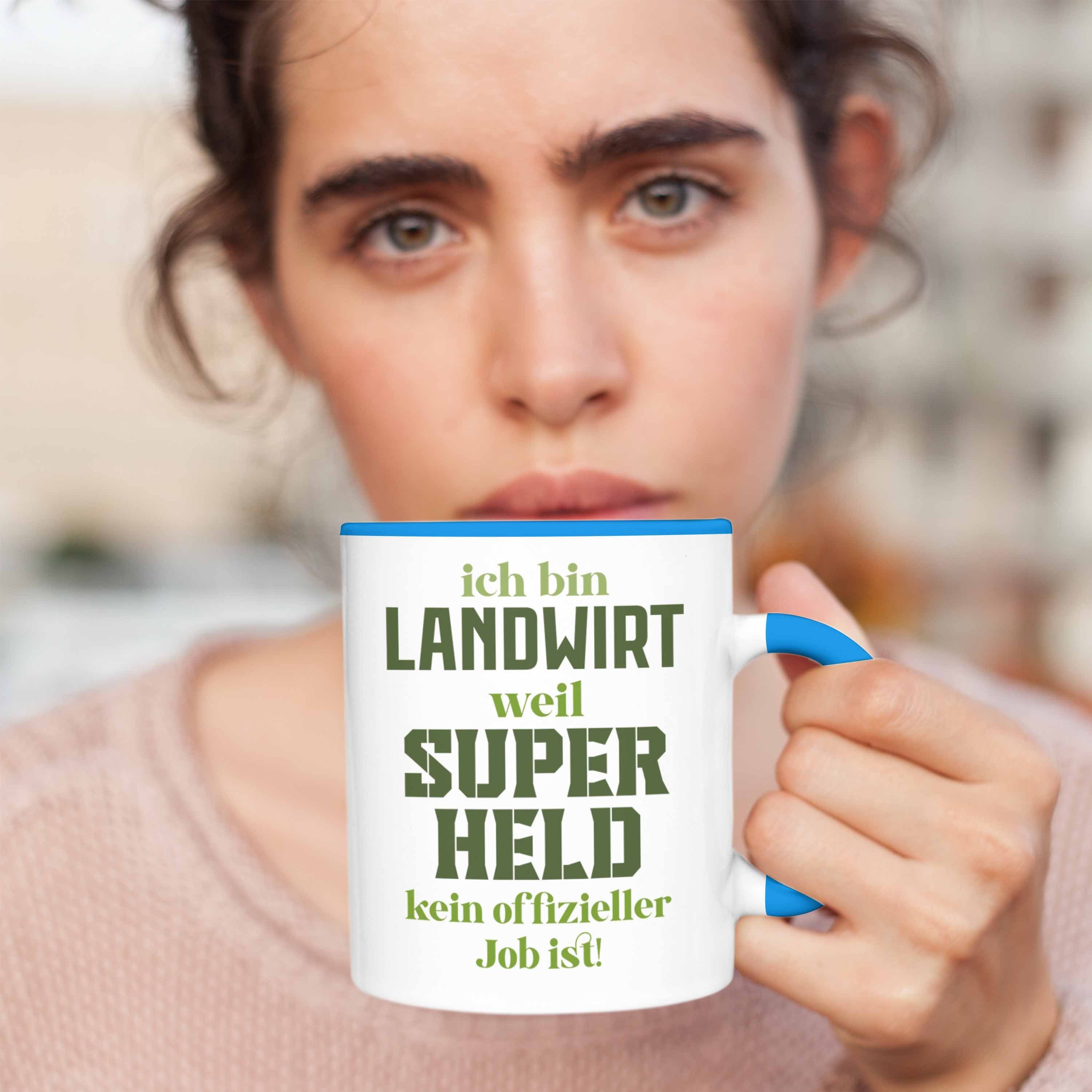 Kaffeetasse Geschenke Landwirt Tasse Männer Blau Traktor Superheld Trendation für Landwirtschaft - Spruch Trendation Geschenk Tasse