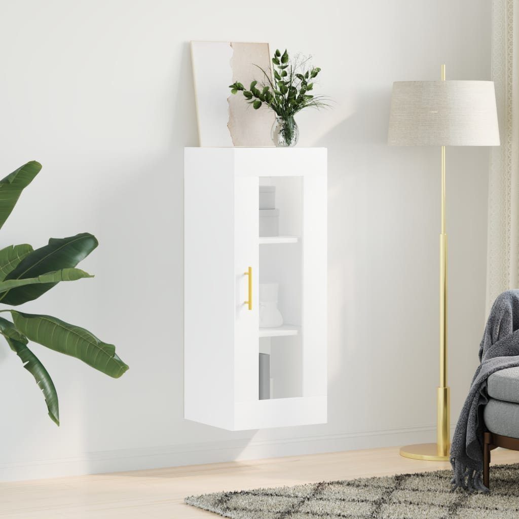 furnicato Wandhängeschrank Weißer Wandschrank aus Holzwerkstoff 34,5 x 34 x 90 cm, 1-tlg., Hängeschrank mit Glas-Element, integriertem Griff und viel Stauraum