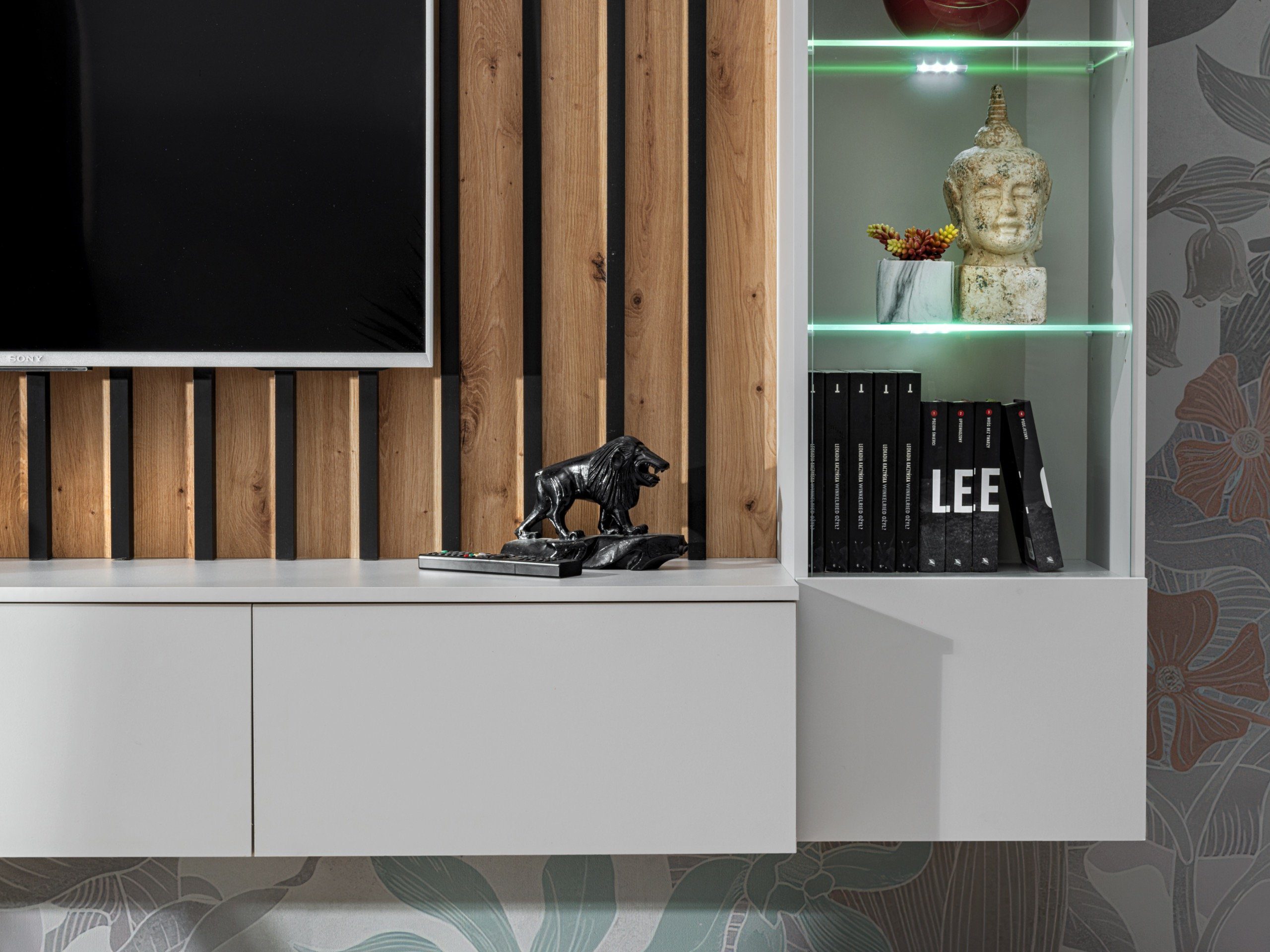 ASM-Moebel Wohnwand Wohnwand VERTI mit Led Beleuchtung Push-Click und Lamellen, Mit Lamellen, Led und Push-Click System