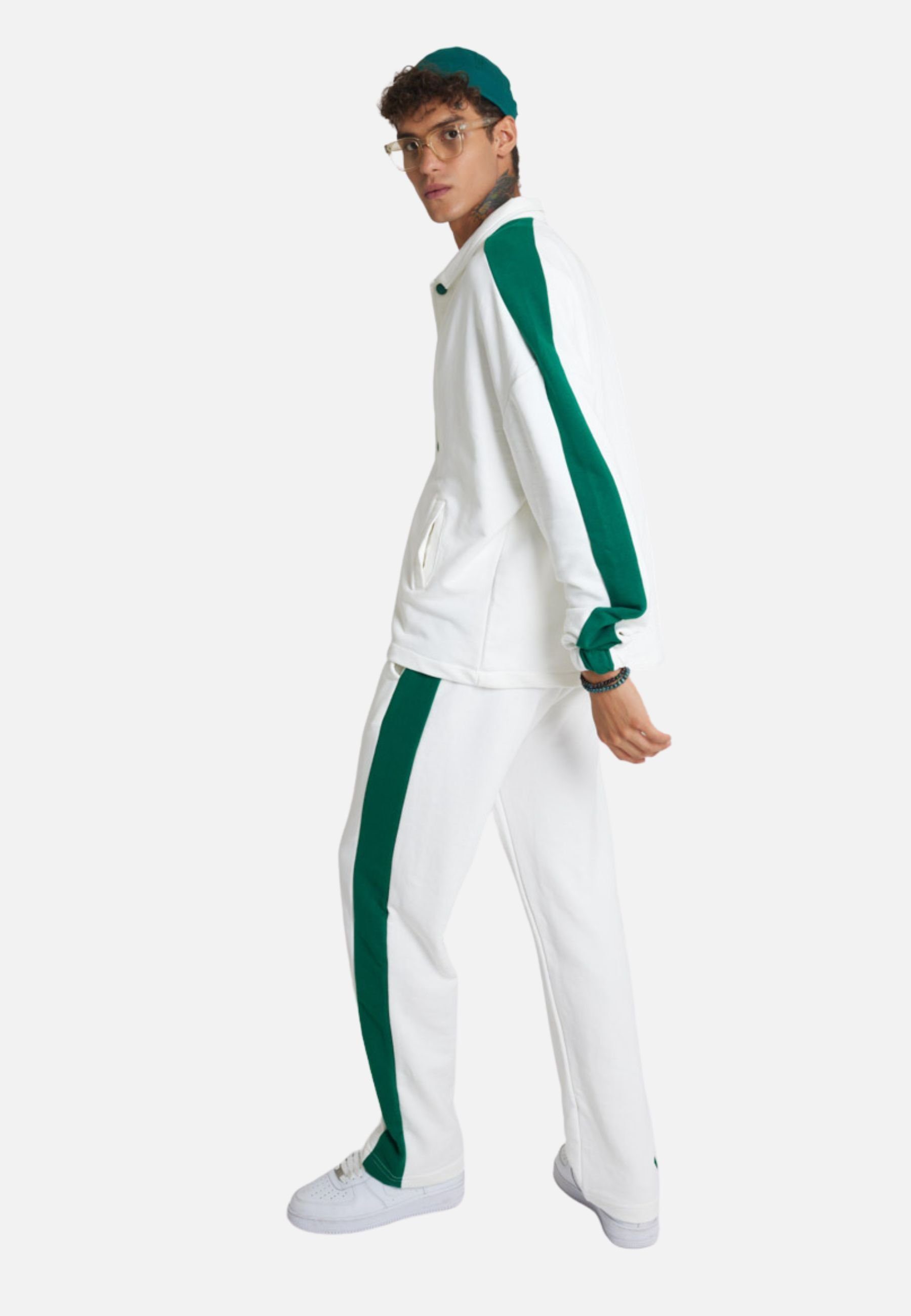 Streifen Hose COFI Jogginganzug Casuals Stripe Set Jogginganzug Weiß Jacke mit