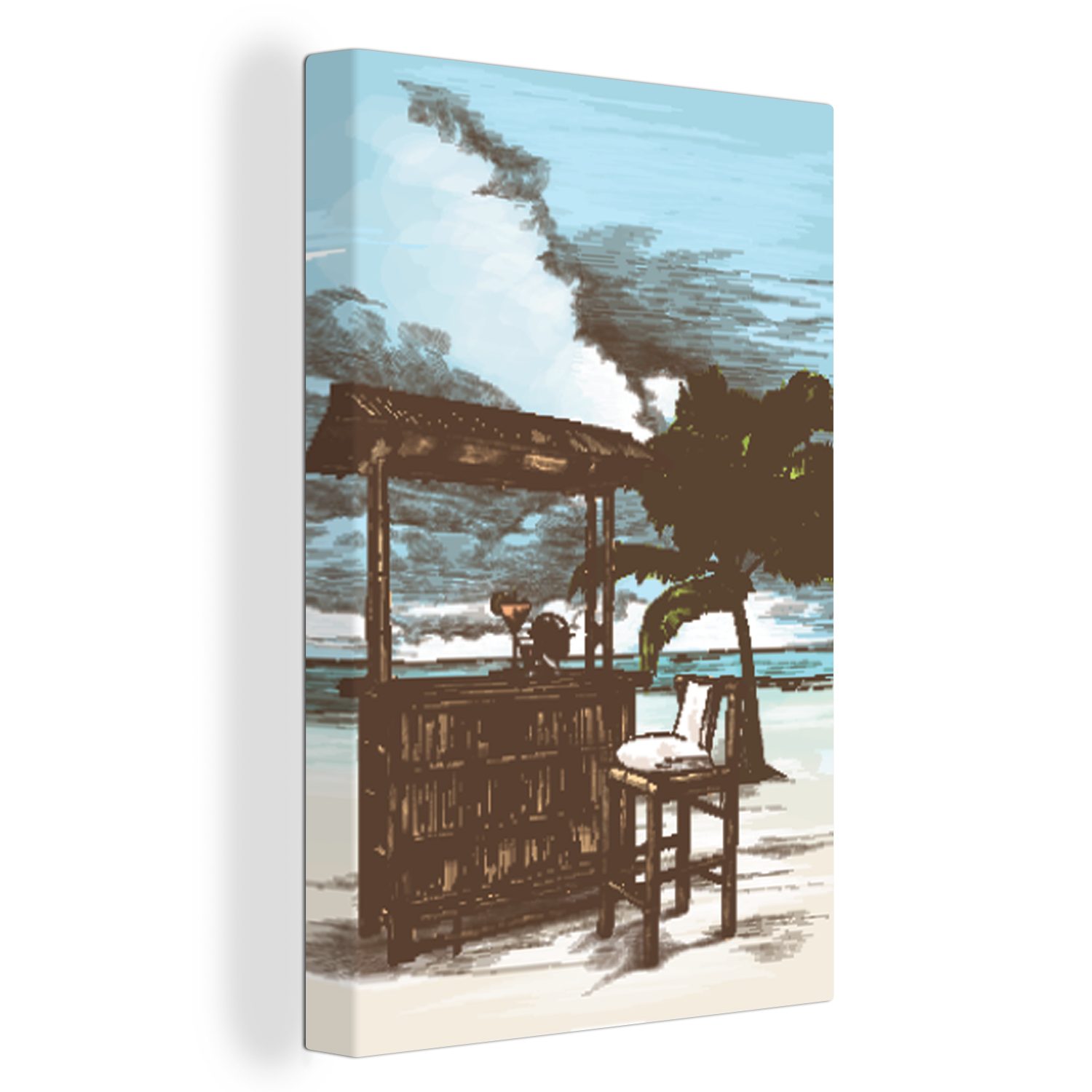 OneMillionCanvasses® Leinwandbild Strand - Hütte - Palme, (1 St), Leinwandbild fertig bespannt inkl. Zackenaufhänger, Gemälde, 20x30 cm