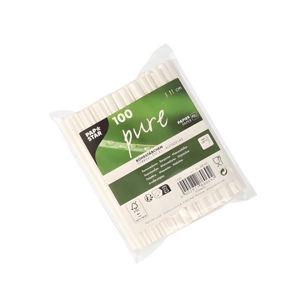 PAPSTAR Einwegbesteck-Set Rührstäbchen, Papier pure 11 cm weiss 100 Stk, Papier
