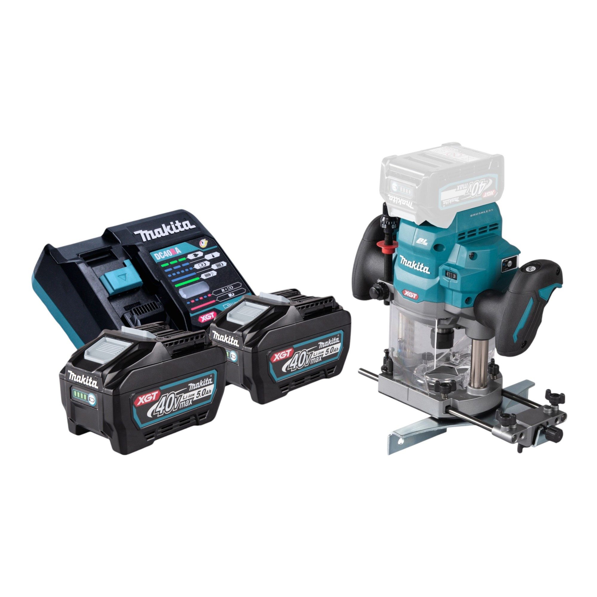 Makita Oberfräse RP 001 GT201 40 V max. 12 mm Brushless + 2x Akku 5,0 Ah + Ladegerät