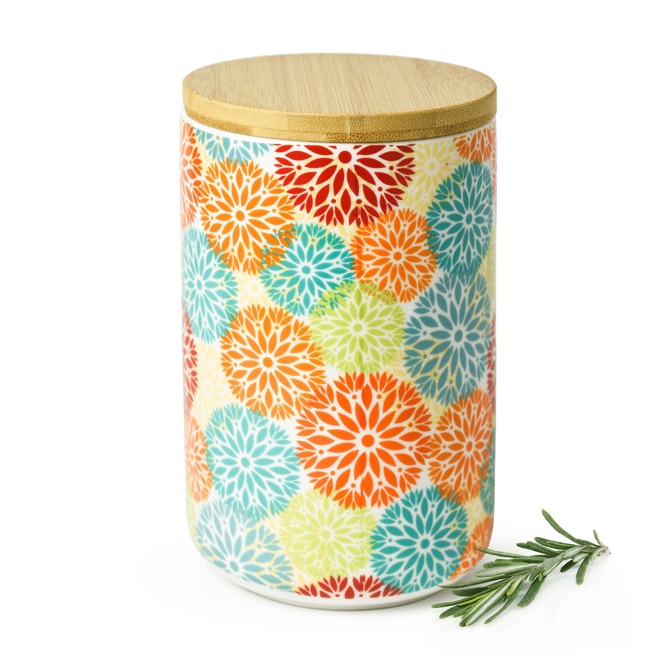 Sendez Vorratsdose 800 ml Aufbewahrungsdose Kaffeedose Teedose Dose, Porzellan, (Boho Blumen Design), Mit Deckel
