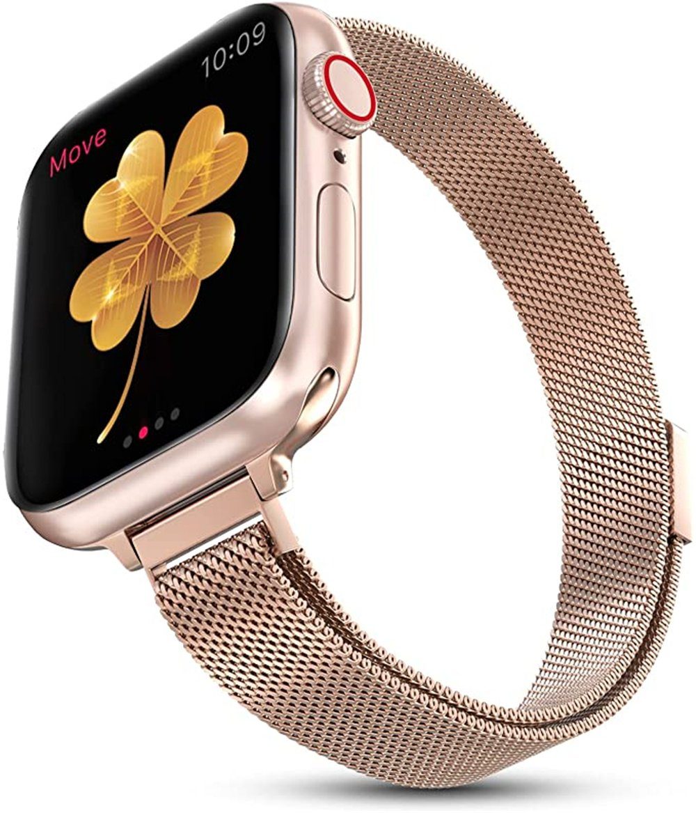 Band Smartwatch-Armband mm Kompatibel Apple mm mm mit Champagnergold ELEKIN Watch 40 42 38 44 Edelstahl mm,
