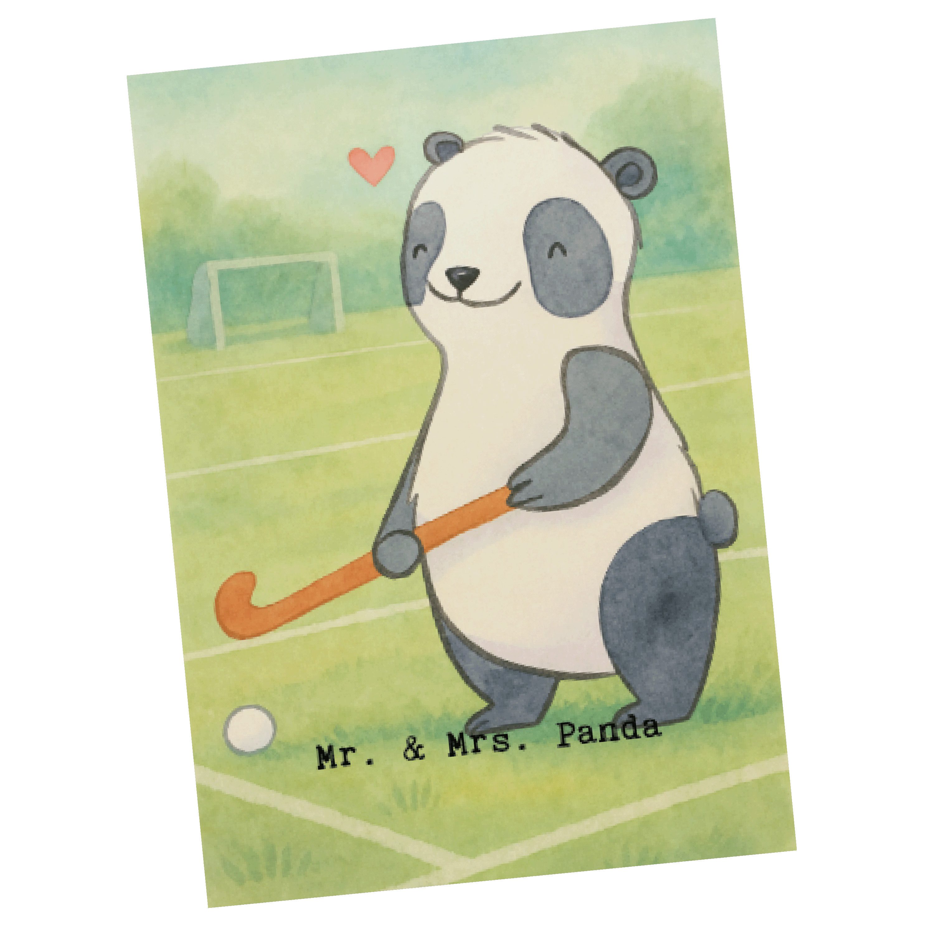 Mr. & Mrs. Panda Postkarte Panda Hockey spielen Design, Postkarte, Weiß, Sportart, Grußkarte, Po, einzelkarte Ansichtskarten kunstkarte