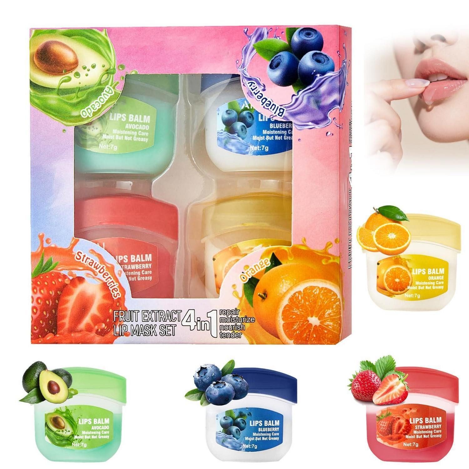 LuxusKollektion Kosmetikbox Lippenpflege Set 4 Stück Frucht Duft