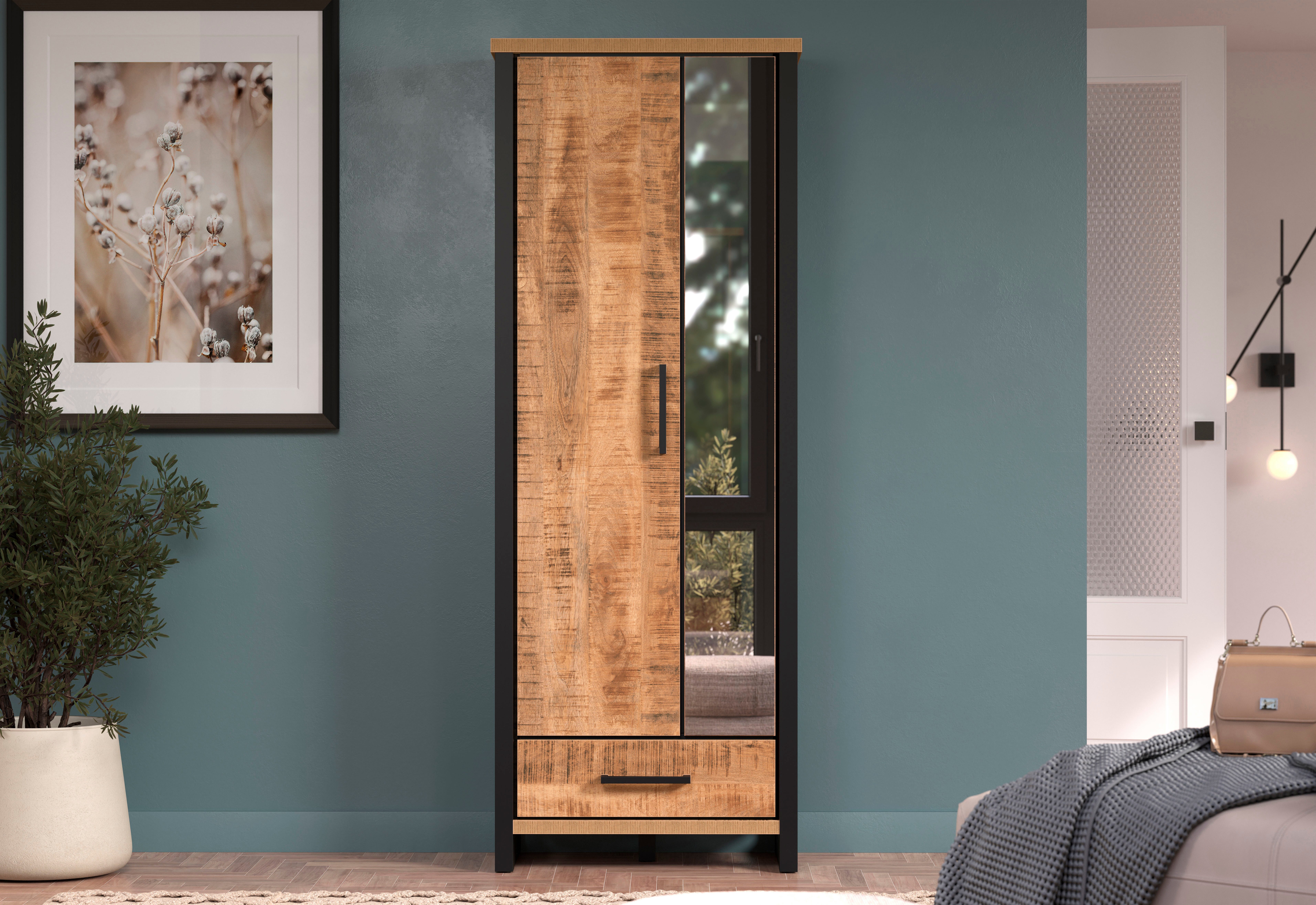 Home affaire Garderobenschrank Elda (1-St) Schrank mit ausziehbarer Kleiderstange, 2 Türen – (B/T/H) 73/39/195 cm