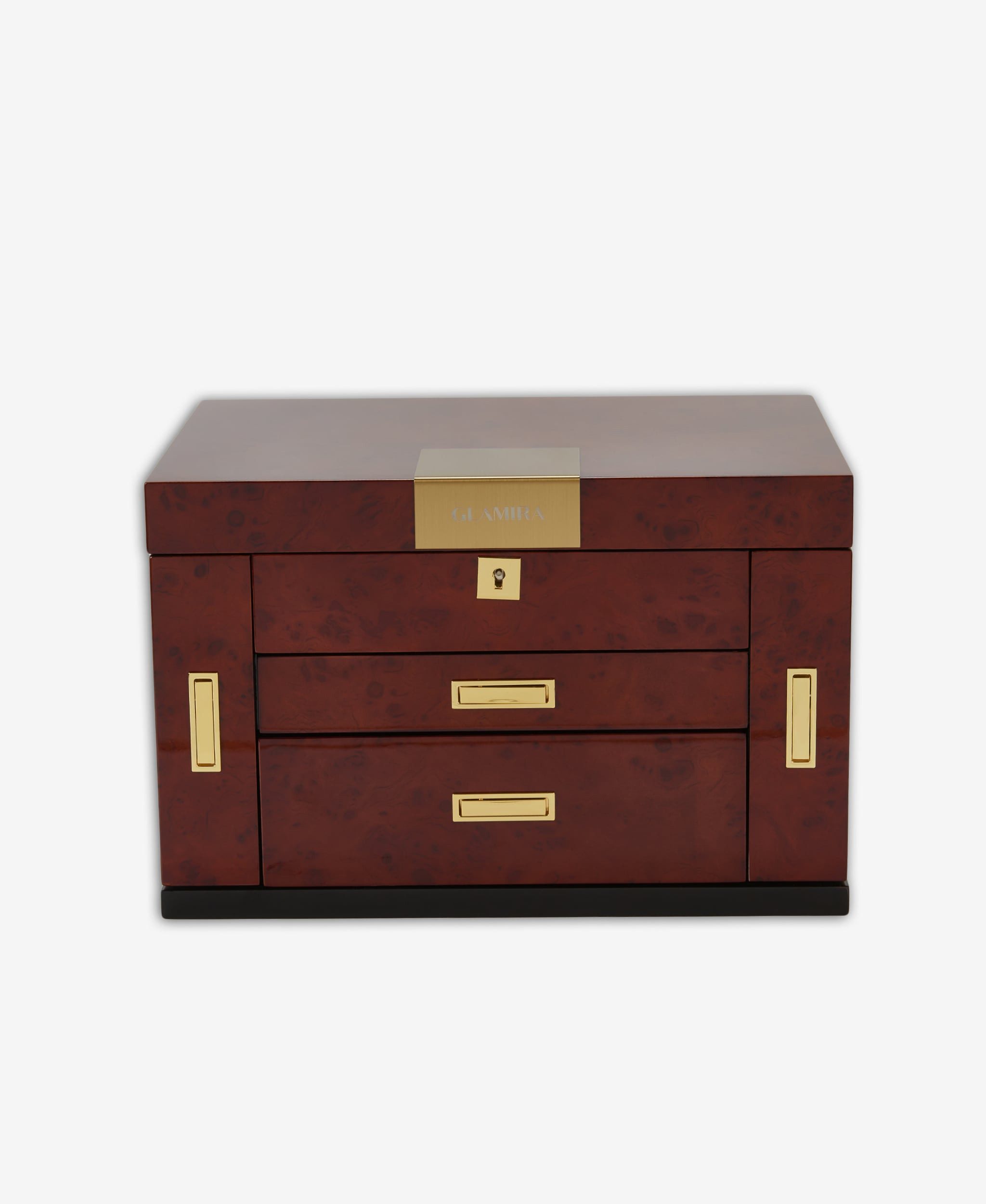 GLAMIRA Schmuckkasten Majestic Vault Beige Schmuckschatulle mit Schloss (1 St., 1-tlg), mit Schloss, Holzseitentüren, mehreren Schubladen, Samt-Innenfutter