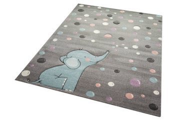 Kinderteppich Kinderteppich Elefant Kinderzimmerteppich mit Punkten in grau blau, Teppich-Traum, Rund, Höhe: 13 mm