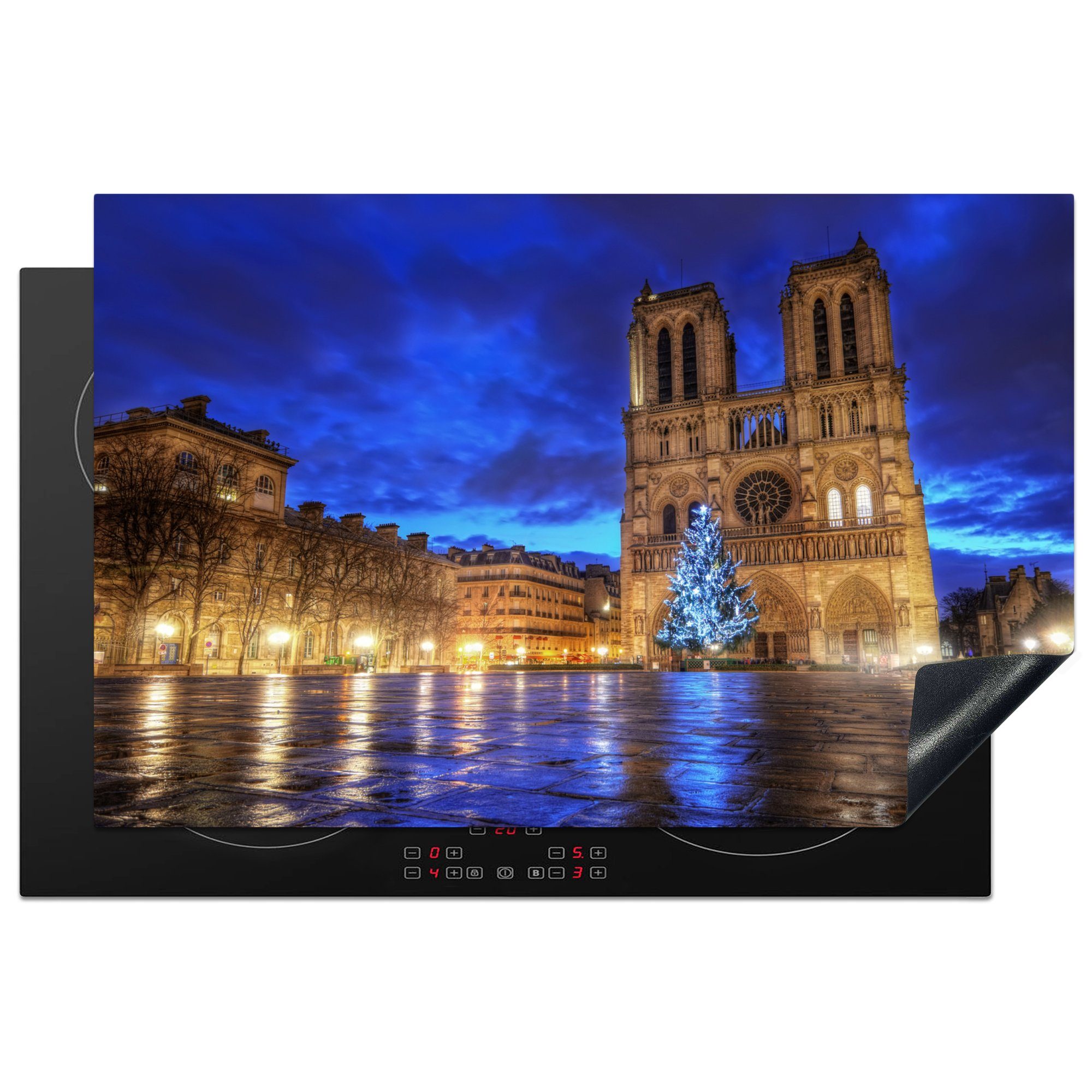 MuchoWow Herdblende-/Abdeckplatte Schöner blauer Himmel über Notre Dame in Paris, Vinyl, (1 tlg), 81x52 cm, Induktionskochfeld Schutz für die küche, Ceranfeldabdeckung