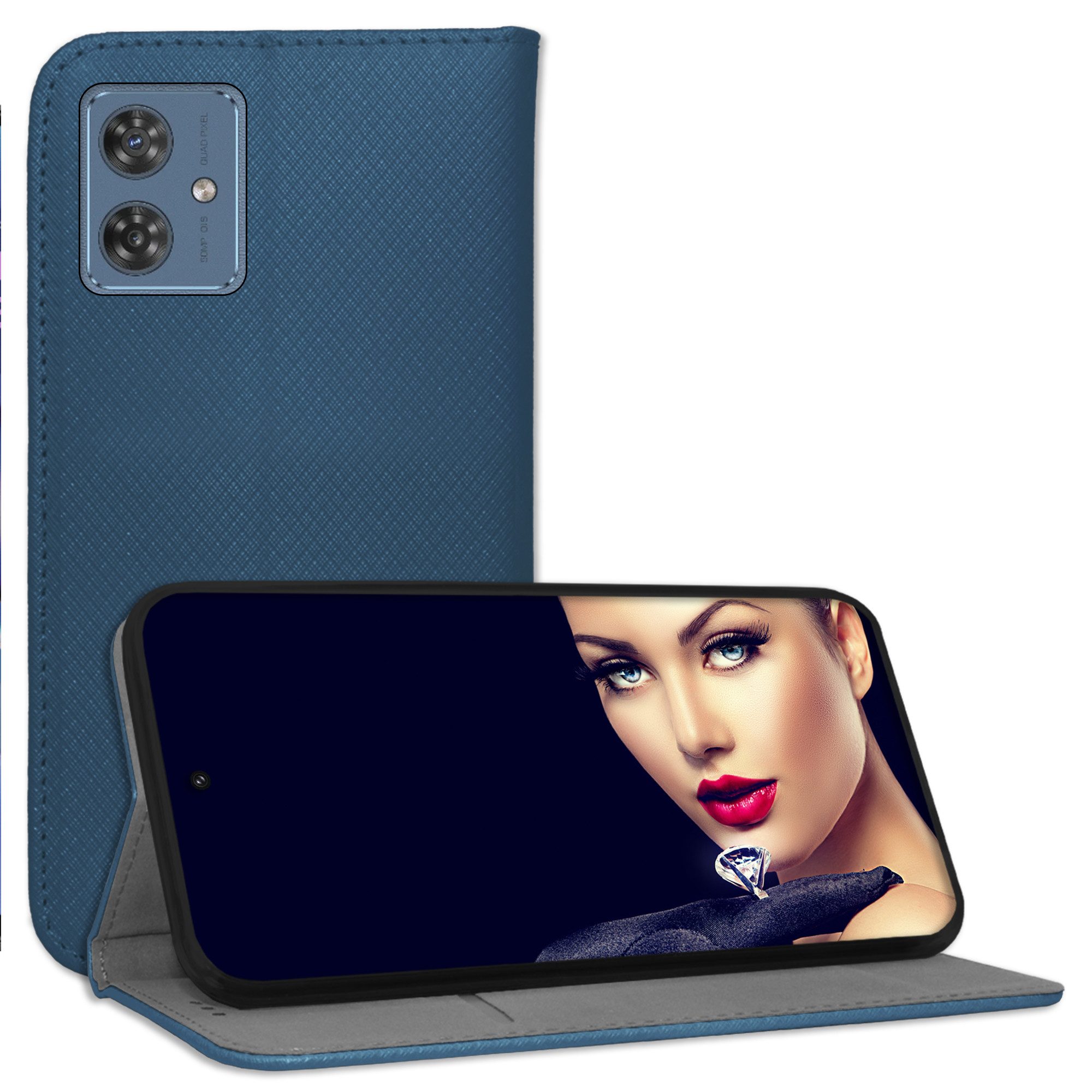 mtb more energy Smartphone-Hülle Smart Magnet für Motorola Moto G54 5G, Blau, Bookstyle Klapphülle Cover Wallet Case aus Kunstleder