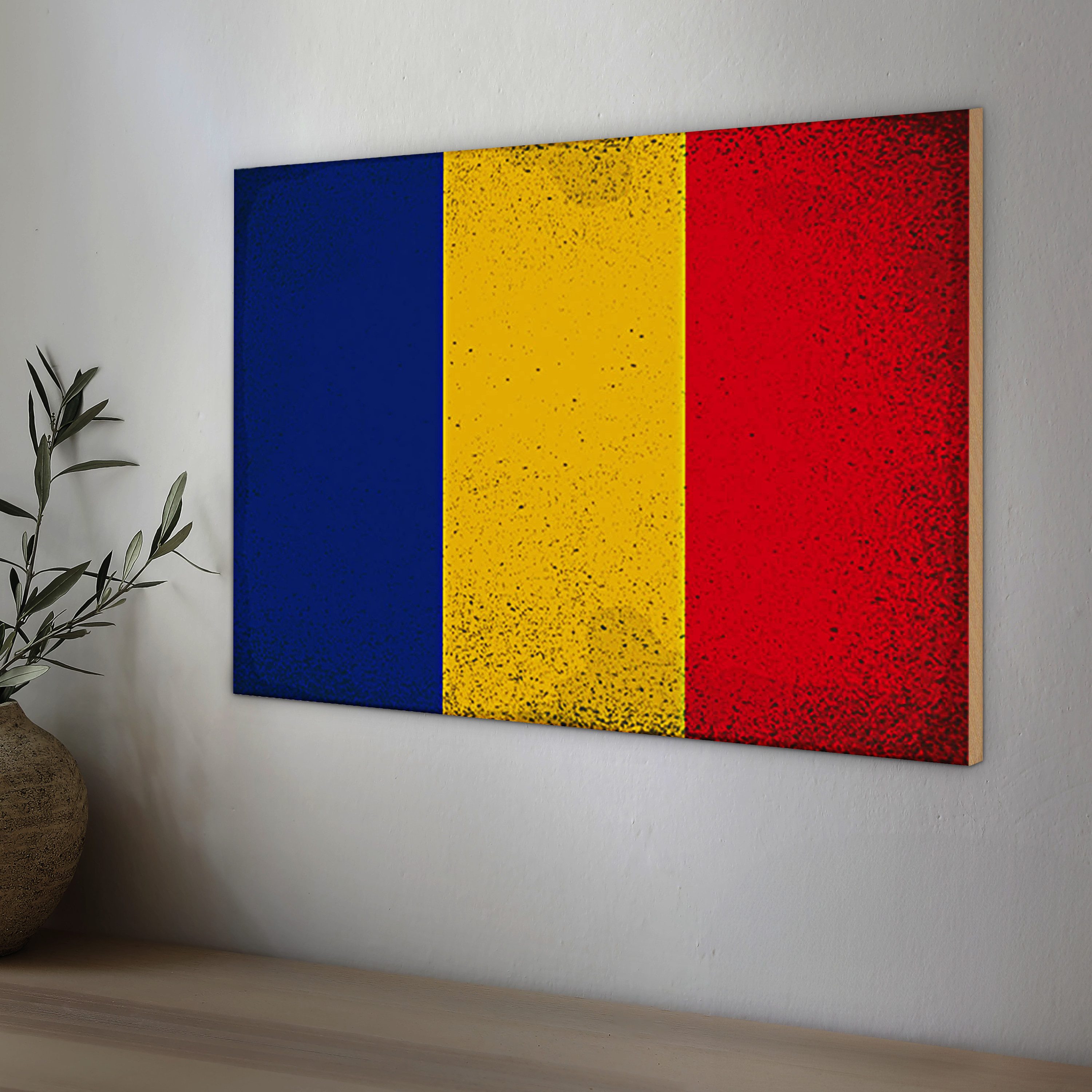 Roomando Holzbild Holzschild Flagge Rumänien 30x20cm Flag of Romania Vintage