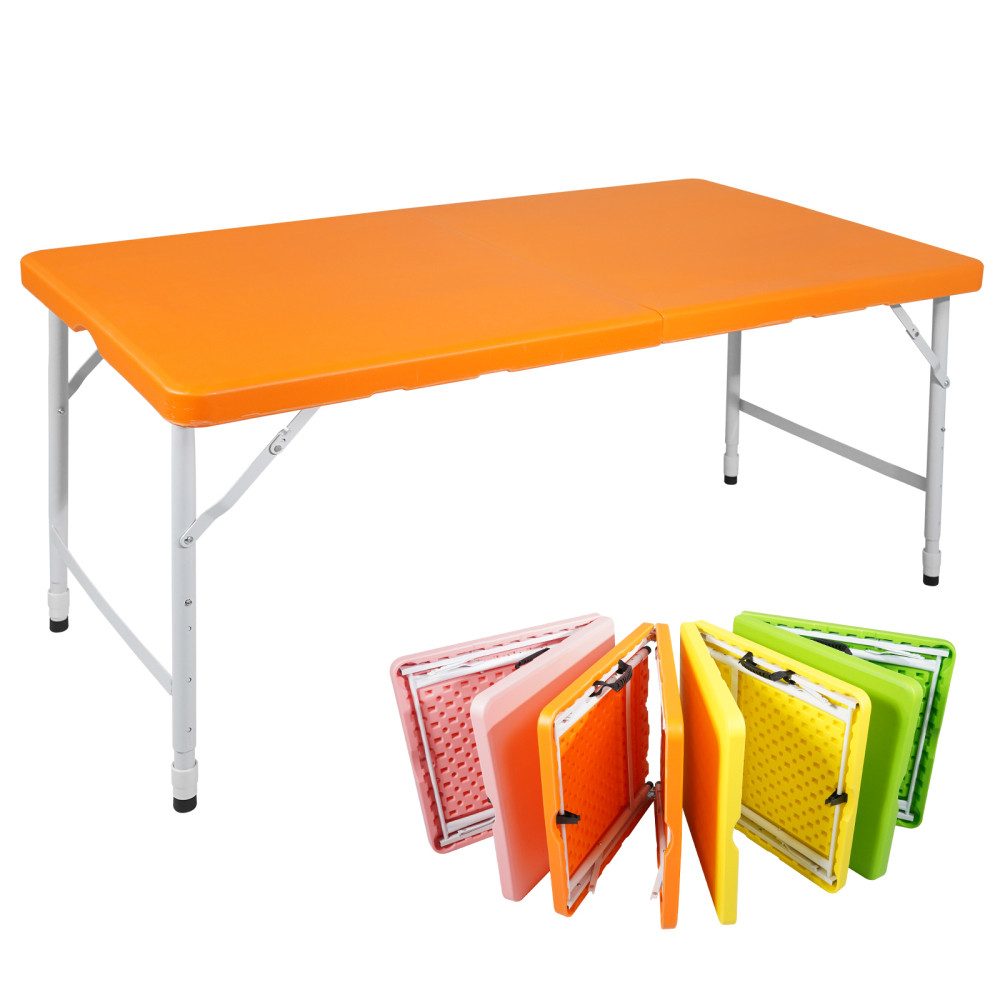 BBWL Klapptisch 125 x 61 cm, höhenverstellbar 58–74 cm, faltbar, mit Tragegriff, Kunststoffplatte und Stahlrahmen, bis 135 kg belastbar