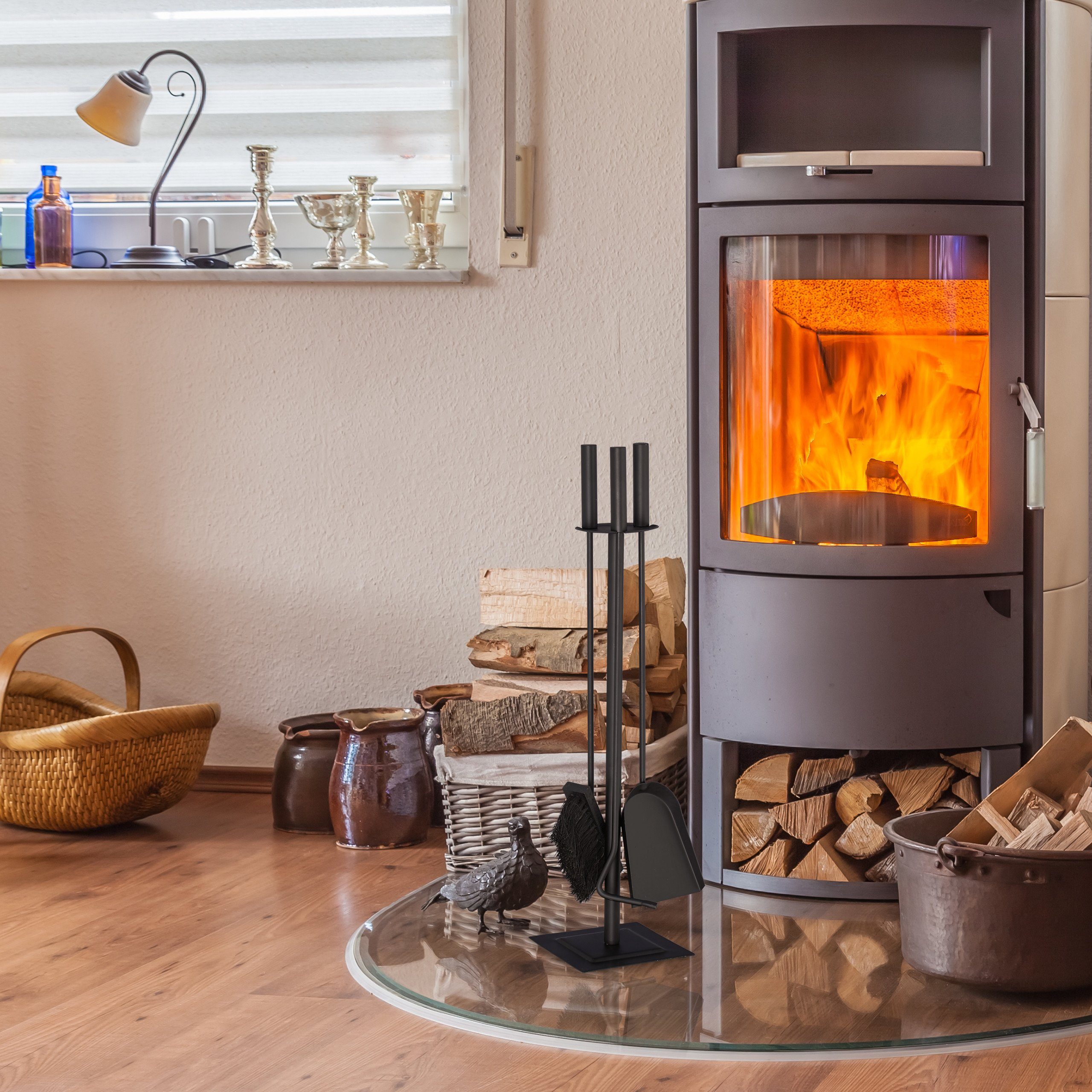 relaxdays Kamingarnitur Kaminbesteck 4-teilig schwarz günstig online kaufen