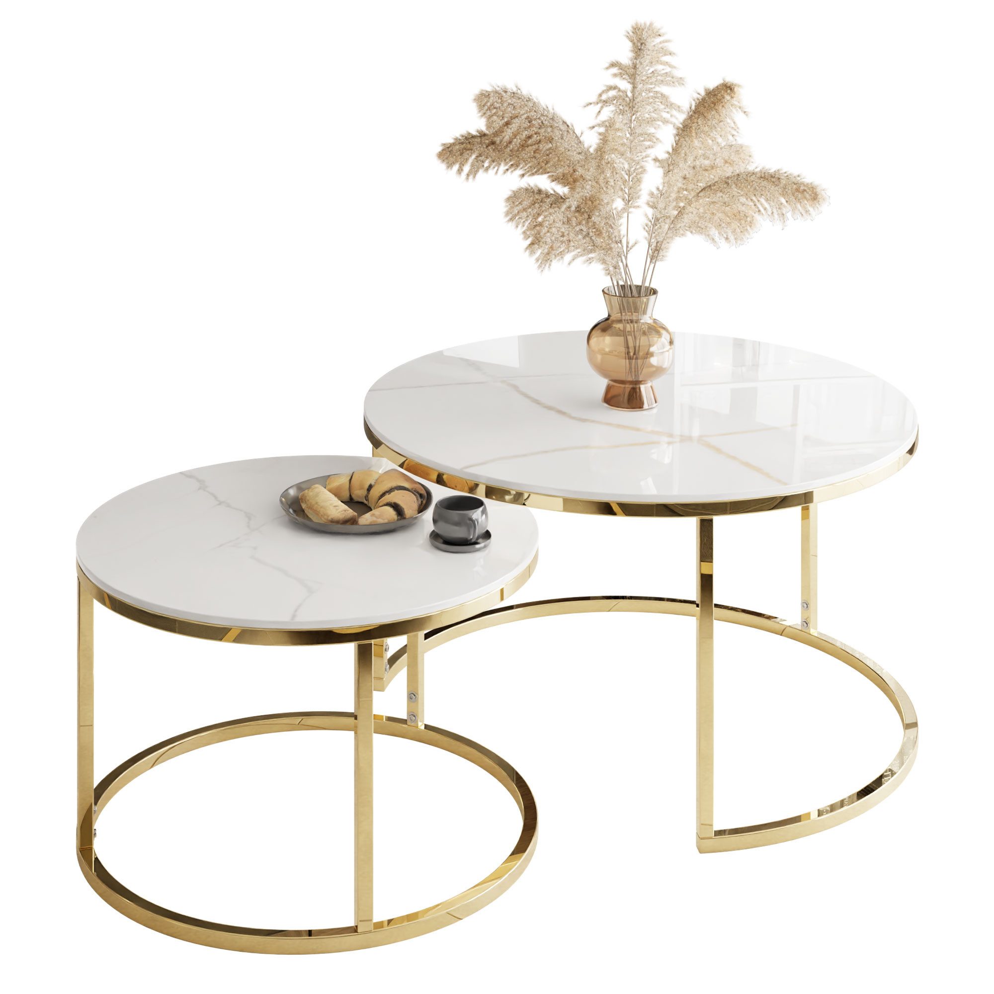 Lookway Couchtisch SELAVI 2er Tisch-Set mit Metallgestell (2er Set), Durchmesser: ⌀80 cm und ⌀60 cm, Höhe: 42 cm und 38 cm