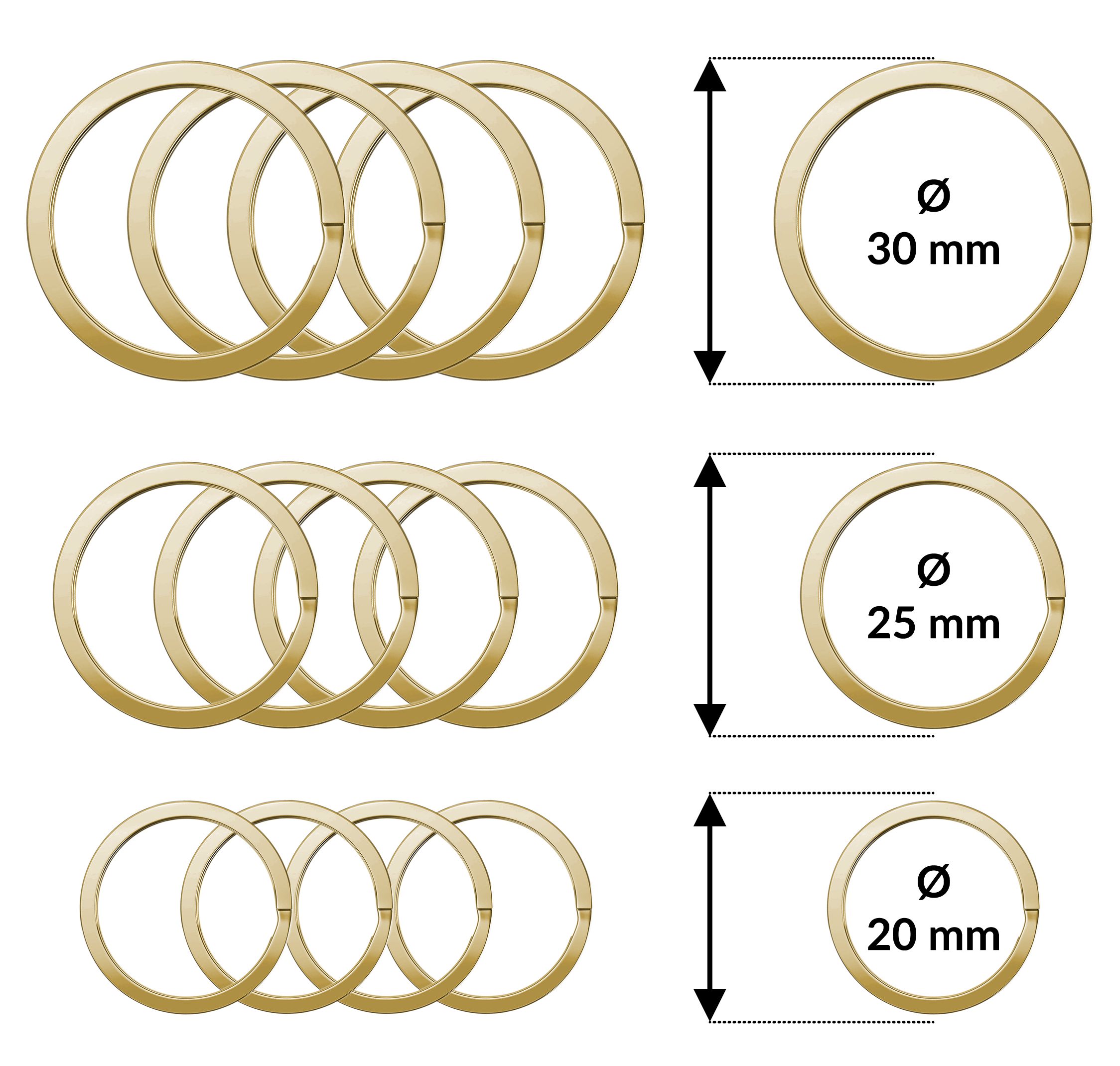 x Gold gehärtetem 25 - 5 20 Schlüsselanhänger 5 x Schlüssel aus mm, Ring 30 mm, Schlüsselringe - 5 Schlüsselhalter mm Schlüsselanhänger Set Cerbery x Stahl