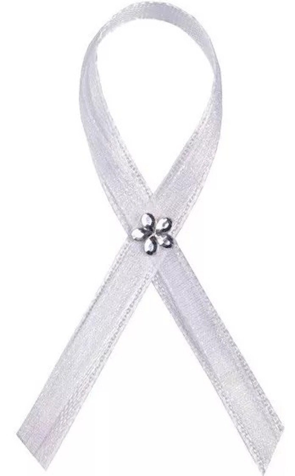 partydeco Bastelband Minischleifen, mit silber Blume, weiß, 25 Stück, 6