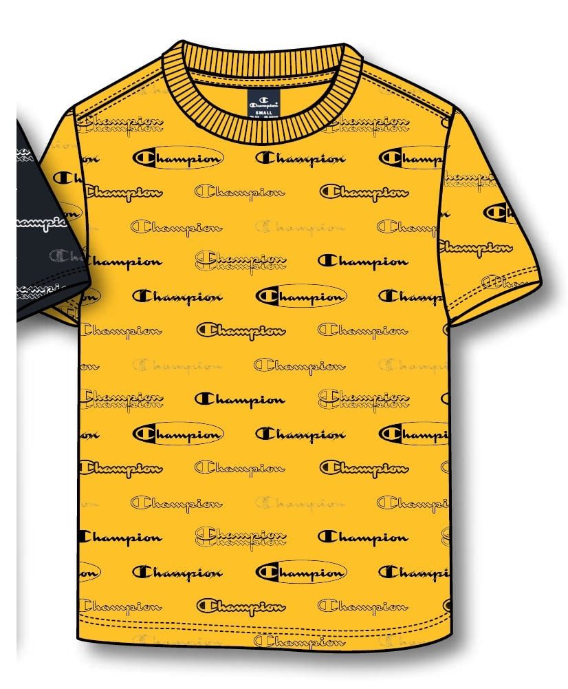 T-Shirt Freizeit (Baumwolle) Allover Script-Print gelb Kinder