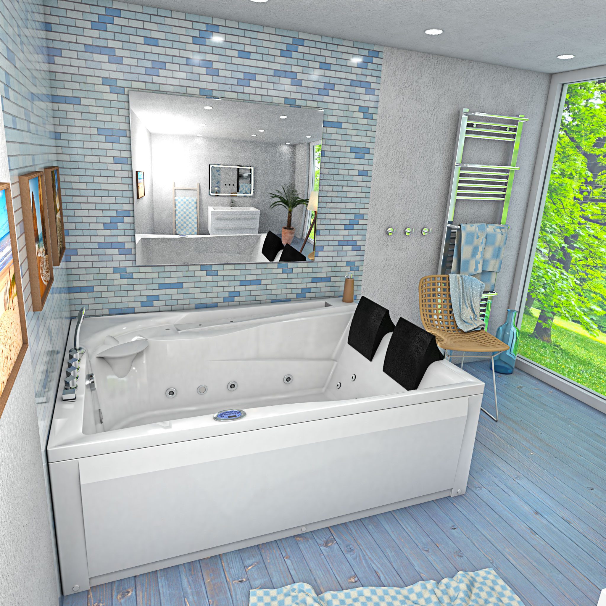 AcquaVapore Whirlpool-Badewanne Whirlpool Pool Badewanne Eckwanne W12H TH-A-ALL 135x180cm, (1-tlg), mit Ablaufgarnitur