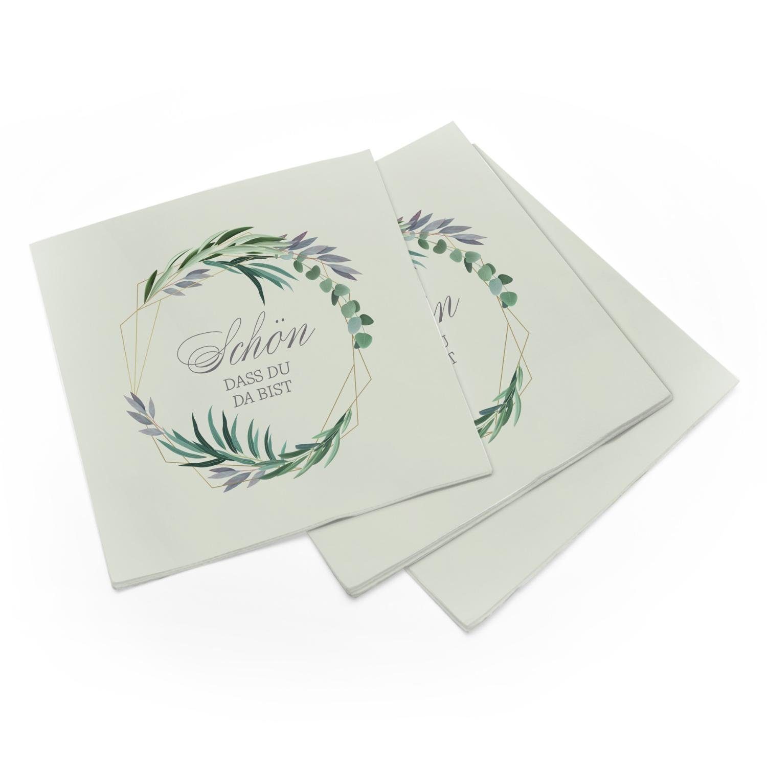 itenga Papierserviette itenga 6x Windlicht + 40x Servietten - Schön dass du da bist - Eukalyp